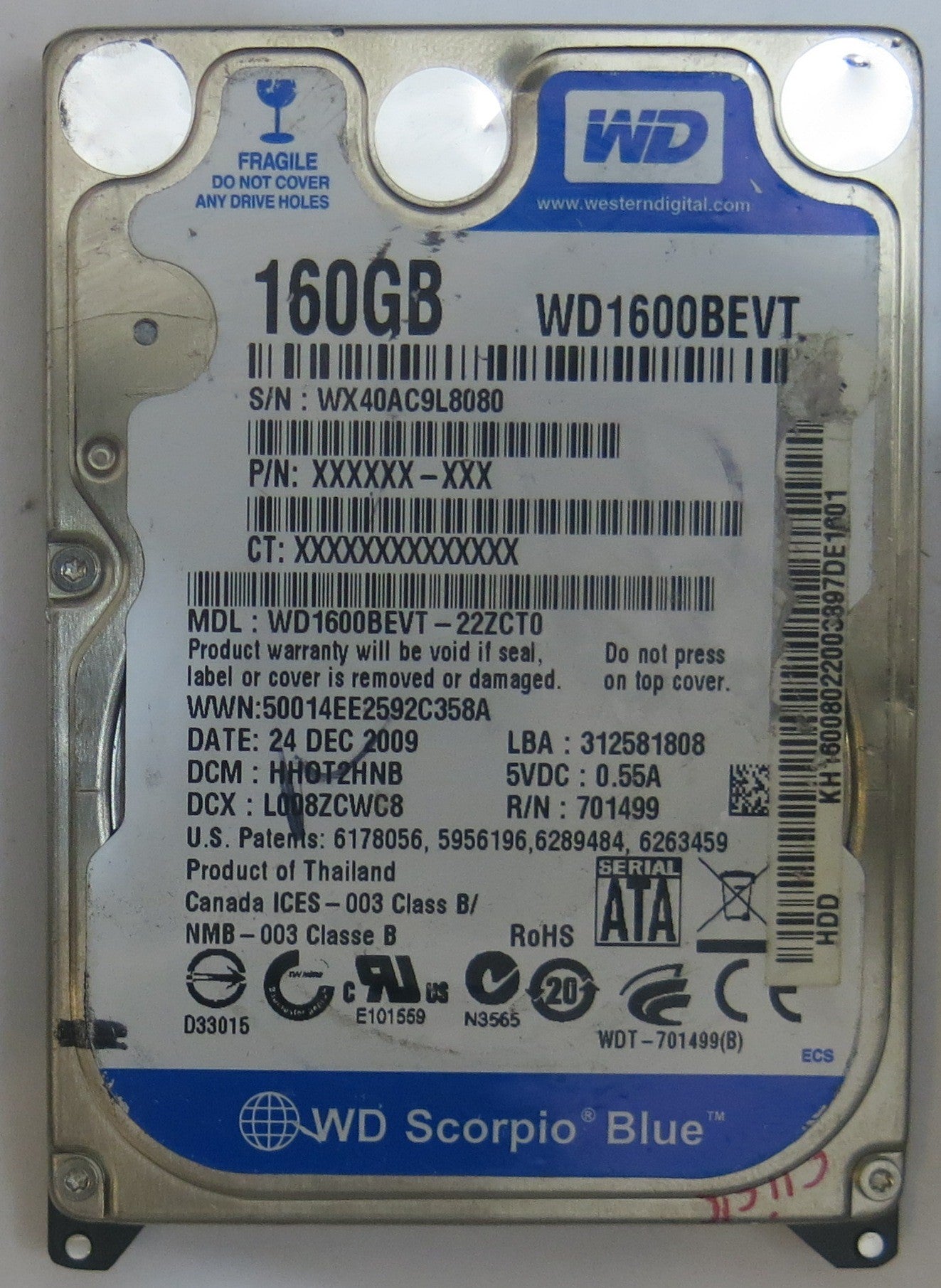 WESTERN DIGITAL WD1600BEVT-22ZCT0 2060-701499-005 REV A PCB