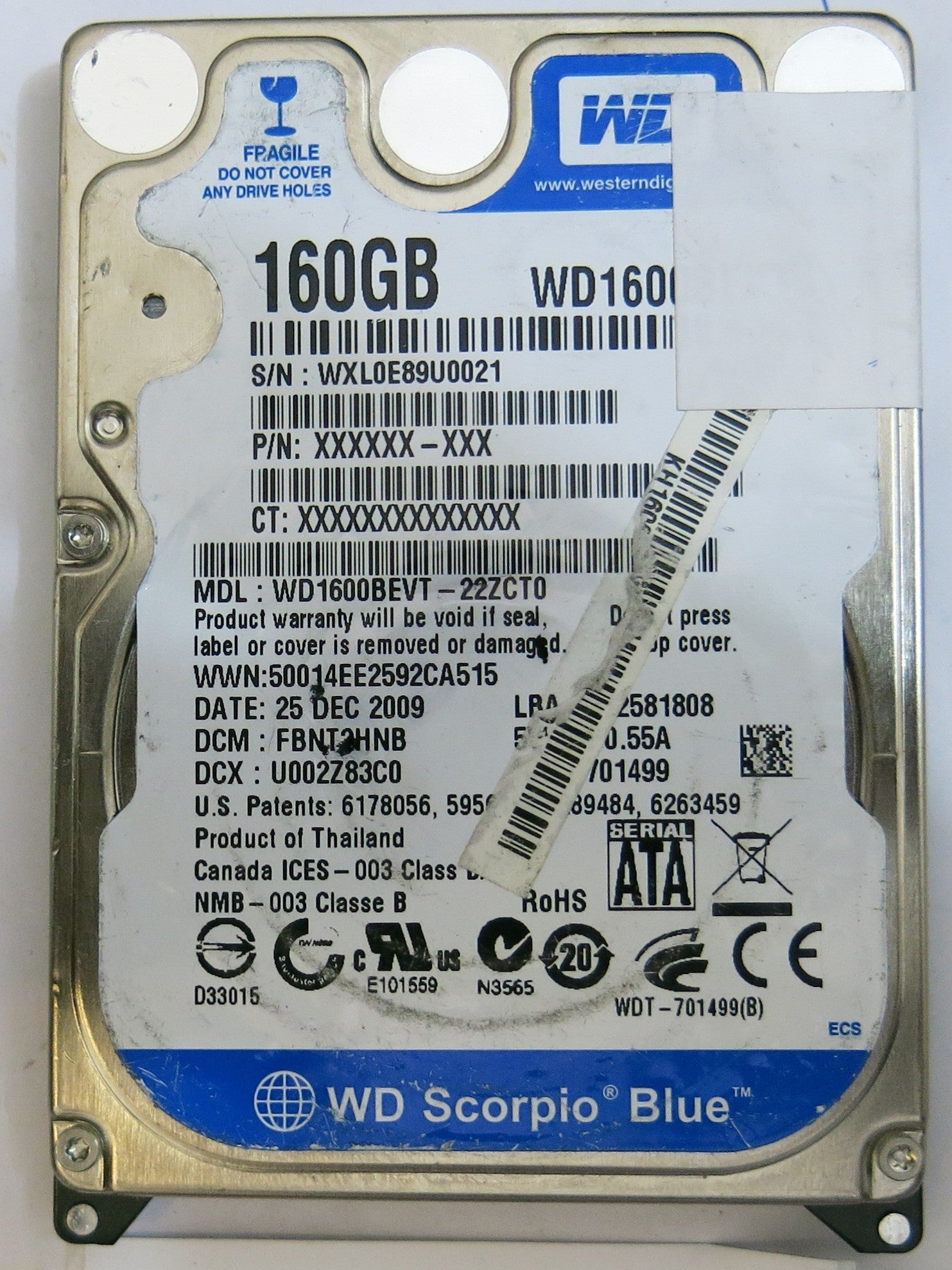 WESTERN DIGITAL WD1600BEVT-22ZCT0 2060-701499-005 REV A PCB