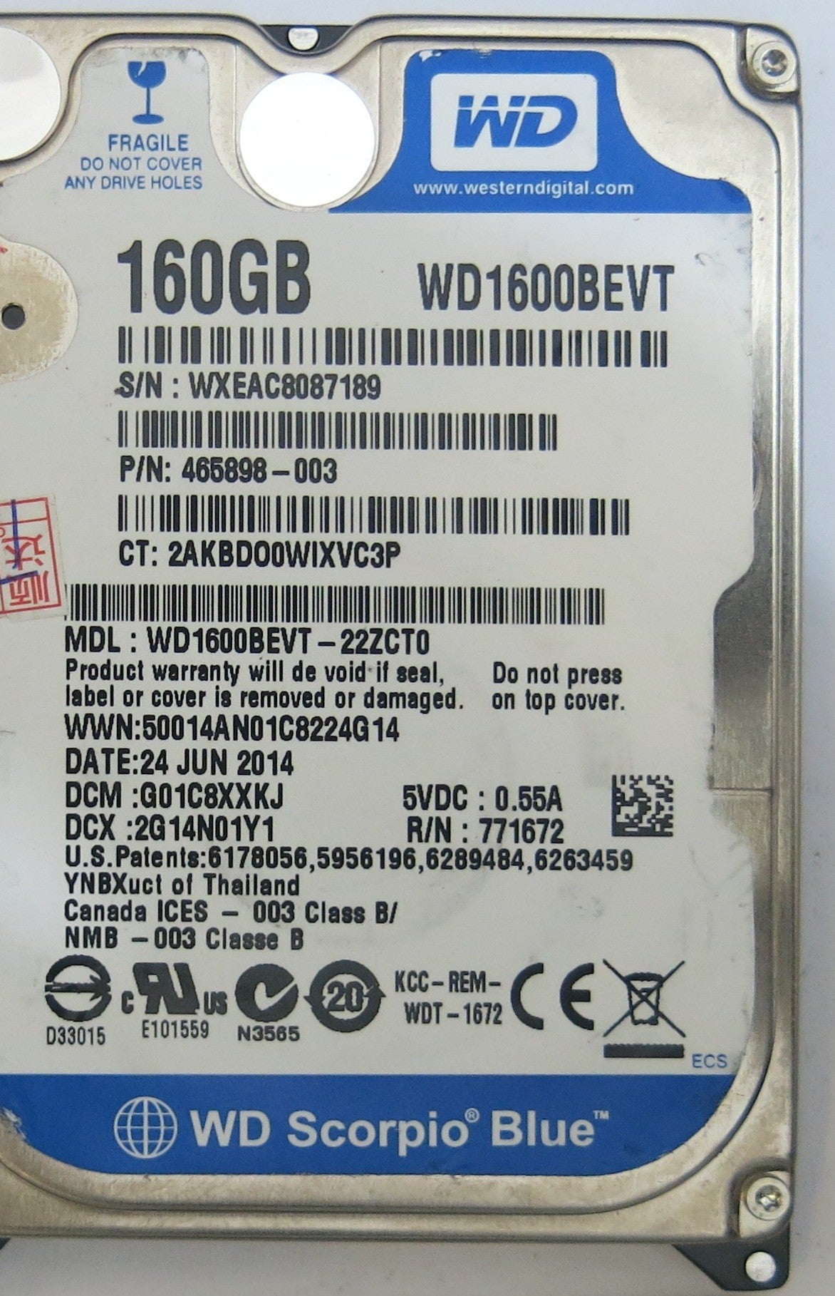 WESTERN DIGITAL WD1600BEVT-22ZCT0 2060-7718020-000 REV A PCB