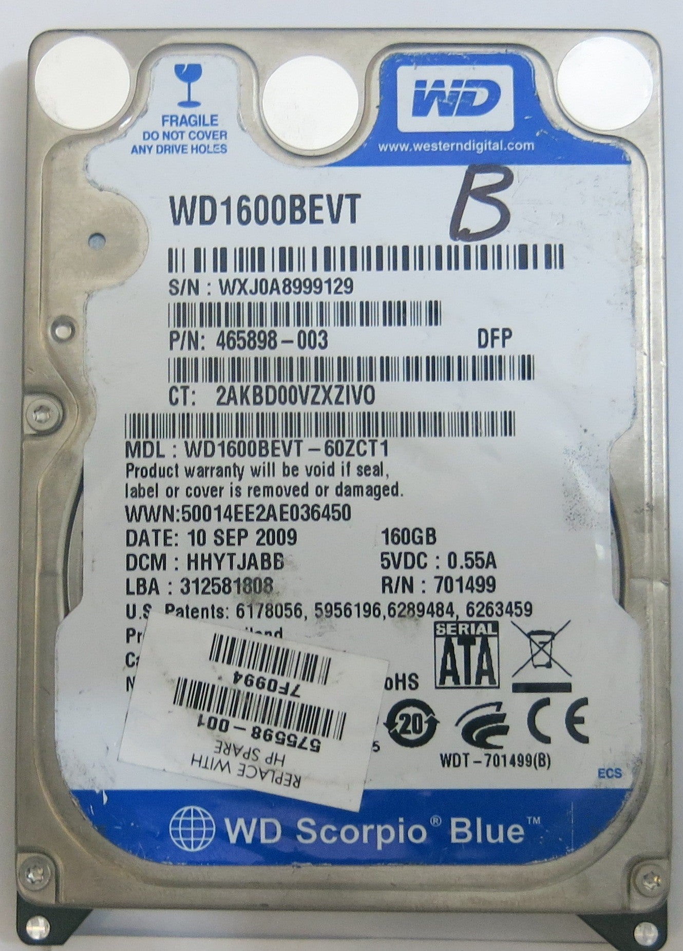 WESTERN DIGITAL WD1600BEVT-60ZCT1 2060-701499-005 REV P1 PCB
