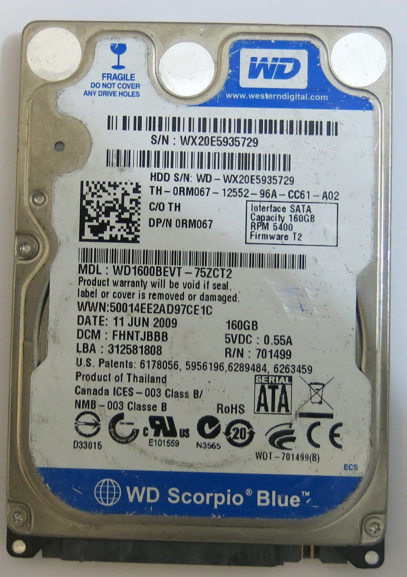 WESTERN DIGITAL WD1600BEVT-75ZCT2 2060-701499-005 REV A PCB