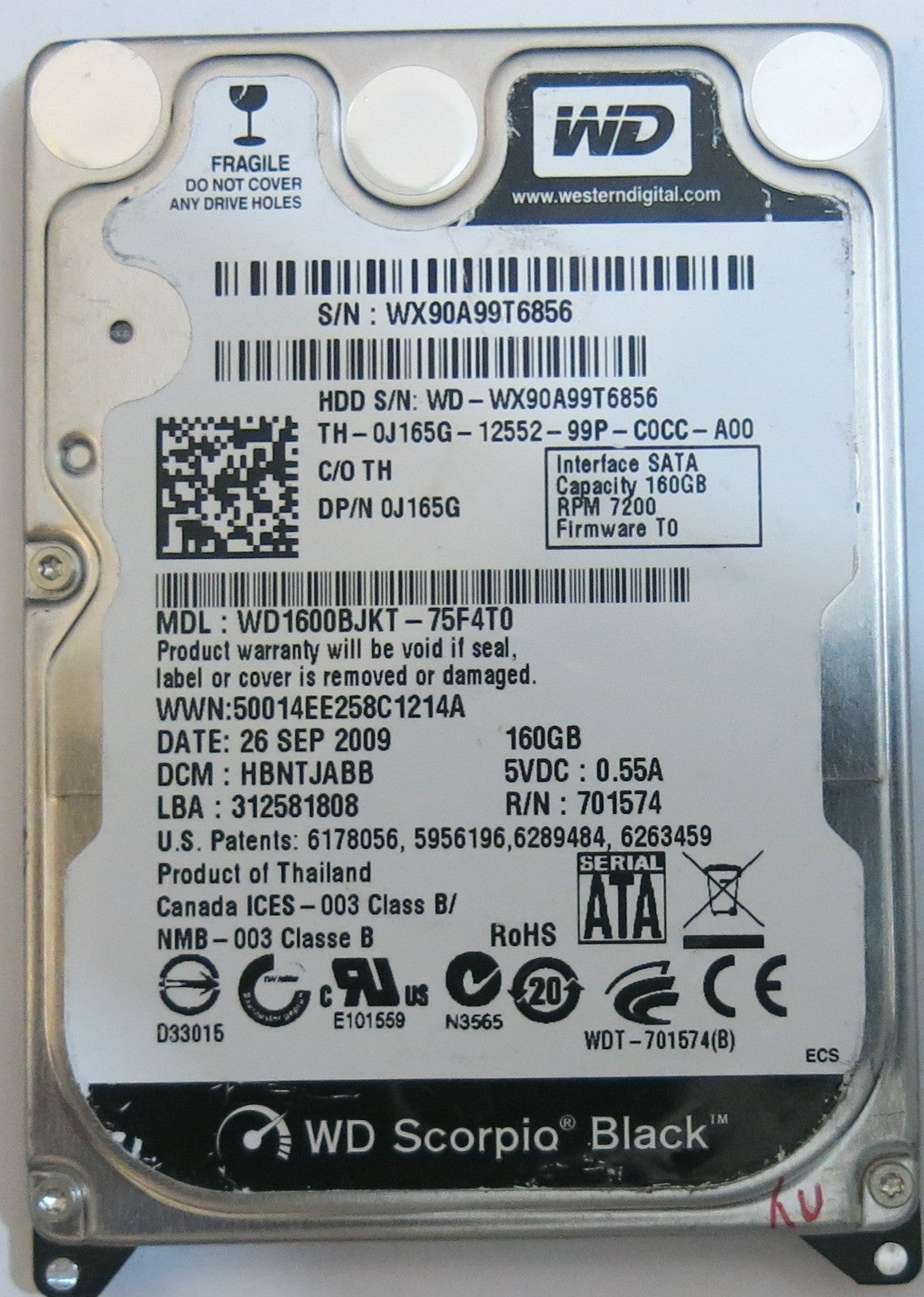 WESTERN DIGITAL WD1600BJKT-75F4T0 2060-701574-001 REV A PCB