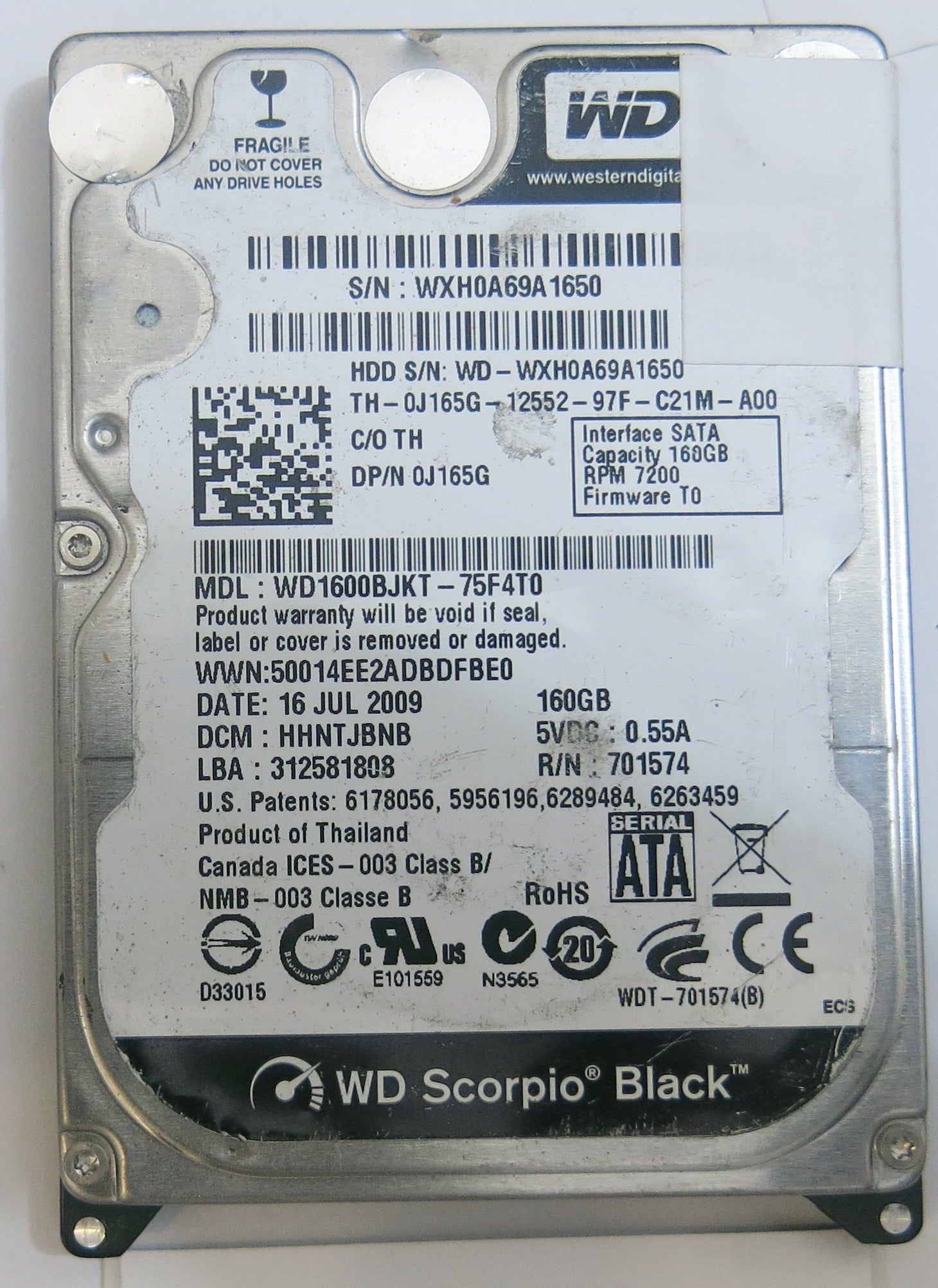 WESTERN DIGITAL WD1600BJKT-75F4T0 2060-701574-001 REV A PCB