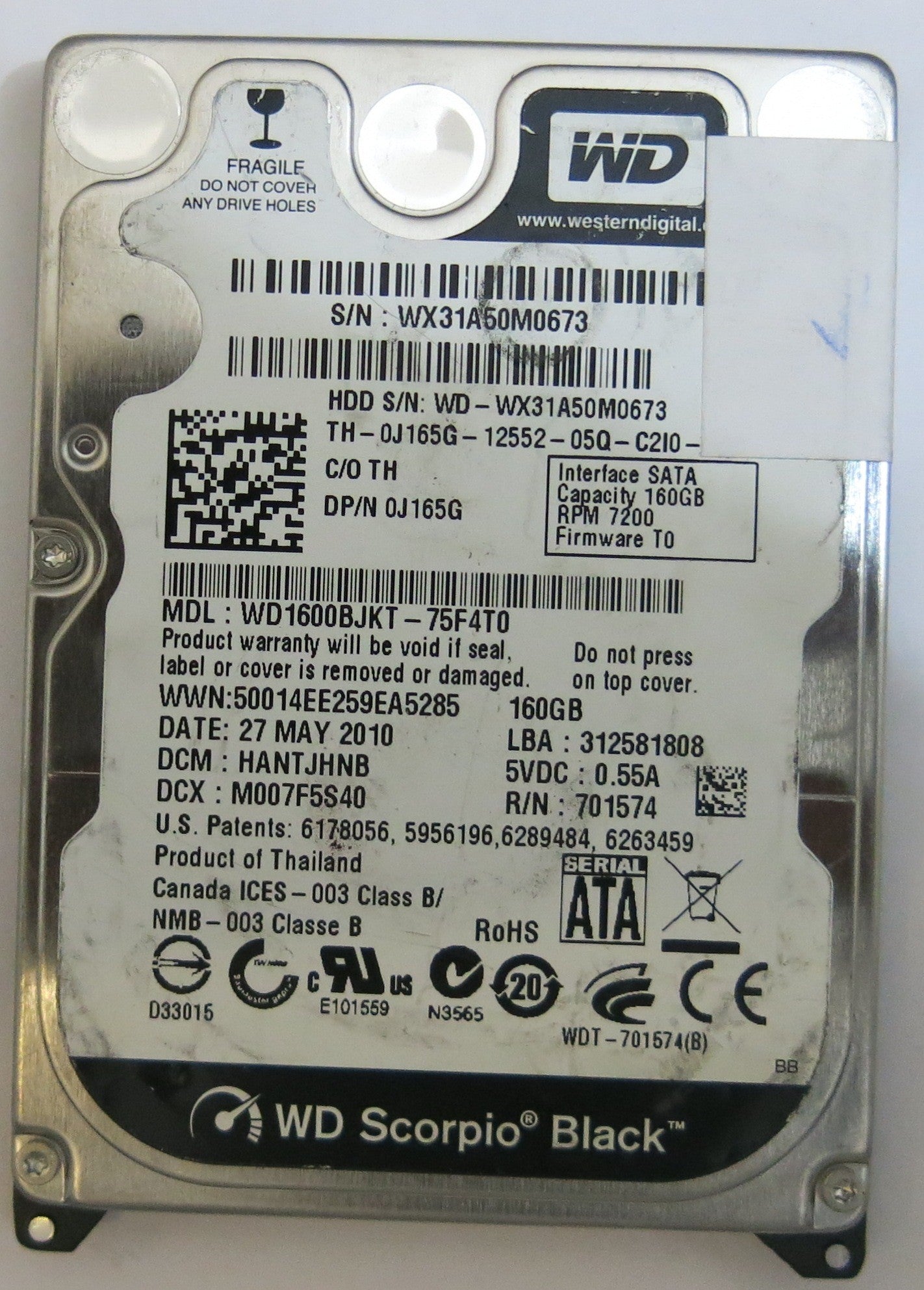 WESTERN DIGITAL WD1600BJKT-75F4T0 2060-771574-001 REV A PCB