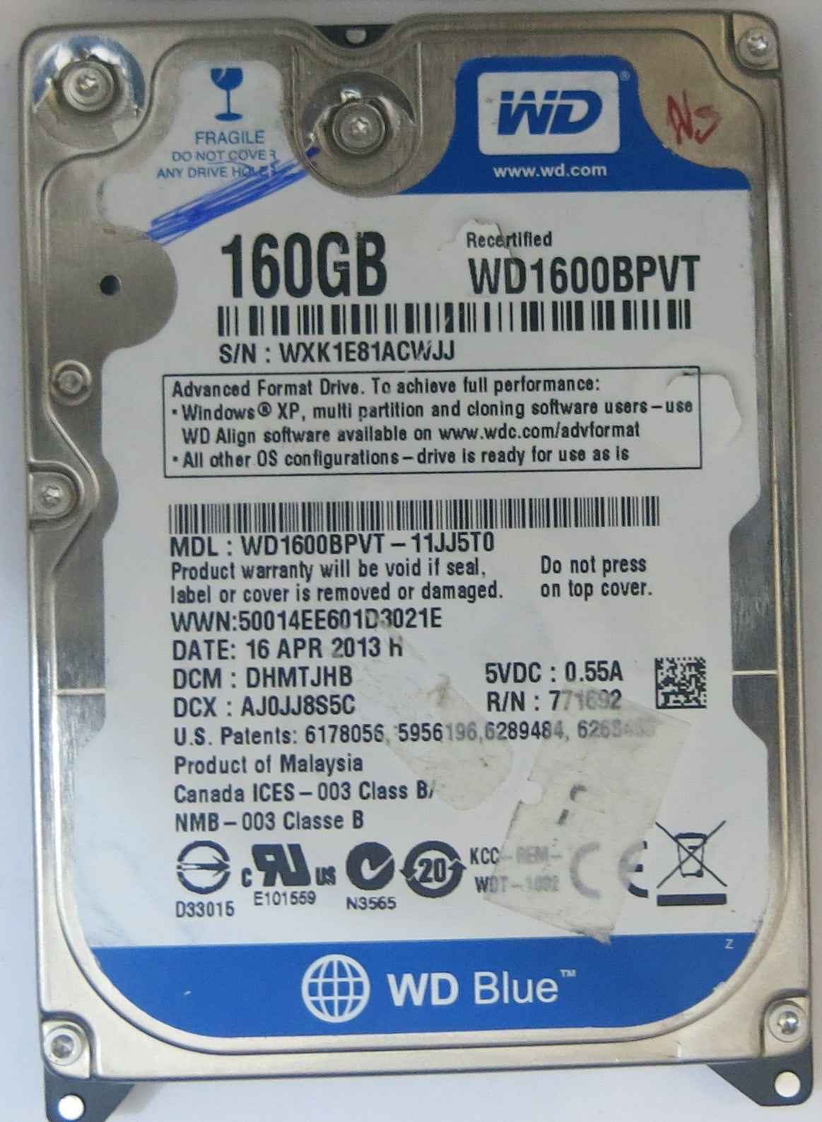 WESTERN DIGITAL WD1600BPVT-11JJ5T0 2060-771820-000 REV A PCB