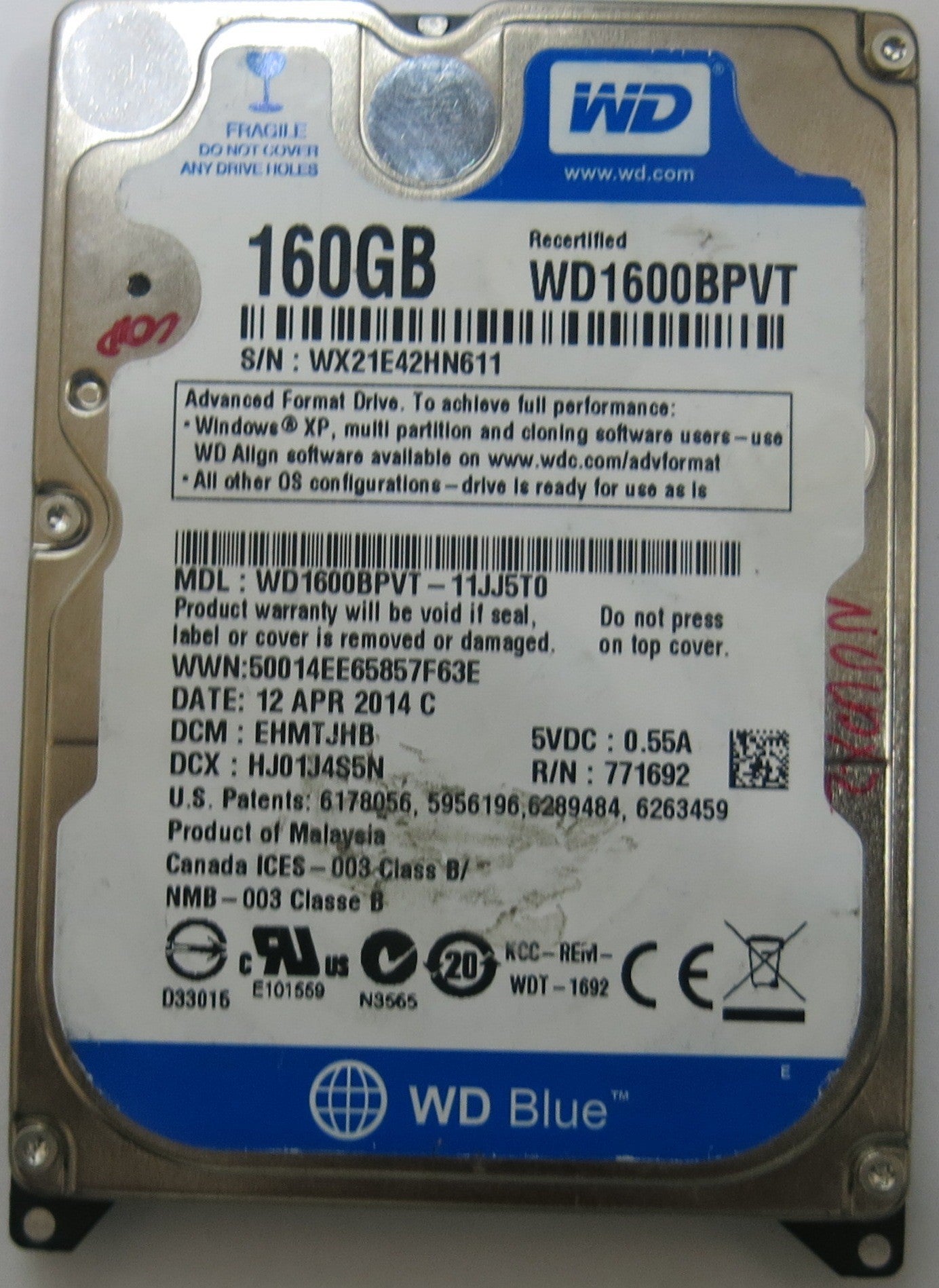 WESTERN DIGITAL WD1600BPVT-11JJ5T0 2060-771820-000 REV A PCB