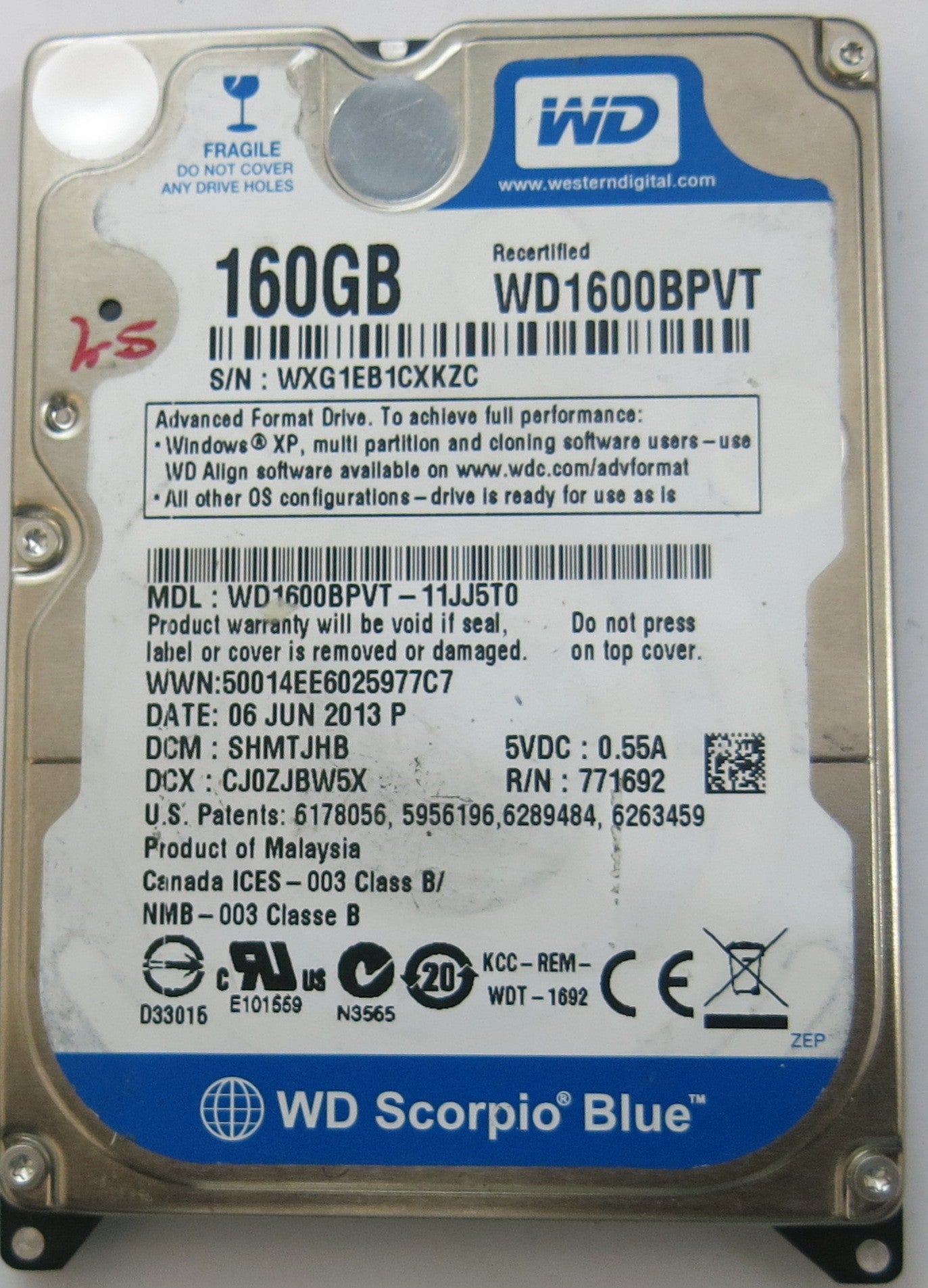 WESTERN DIGITAL WD1600BPVT-11JJ5T0 2060-771820-000 REV A PCB