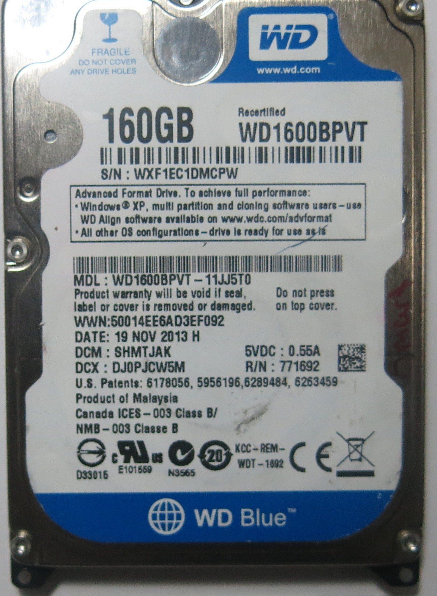 WESTERN DIGITAL  WD1600BPVT-11JJ5T0 2060-771820-000 REV A PCB