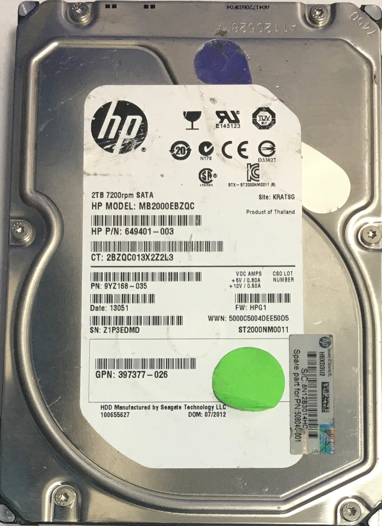 MB2000EBZQC,  Serial:Z1P3EDMD,  2000GB 3.5,  PCB:100643297- REV B