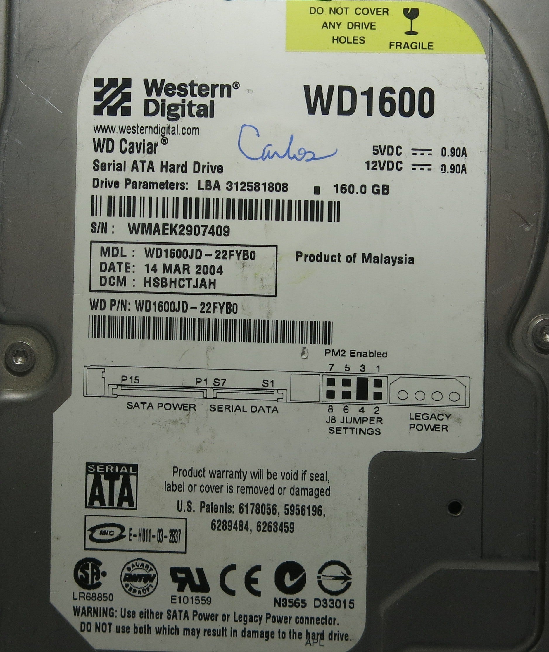 WESTERN DIGITAL WD1600JD-22FYB0 2060-001215-003 REV A PCB