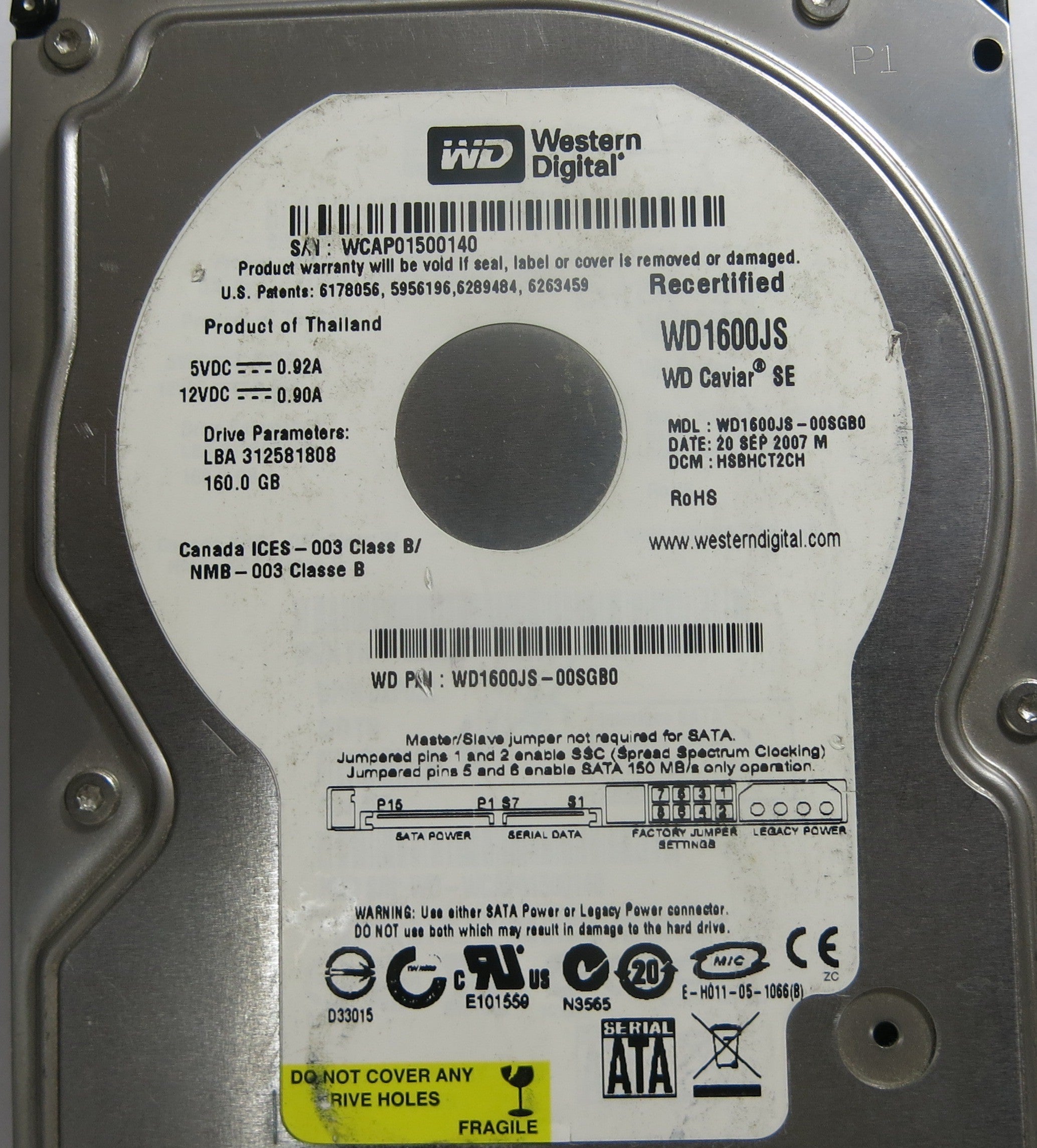 WESTERN DIGITAL WD1600JS-00SGB0 2060-701335-005 REV A PCB