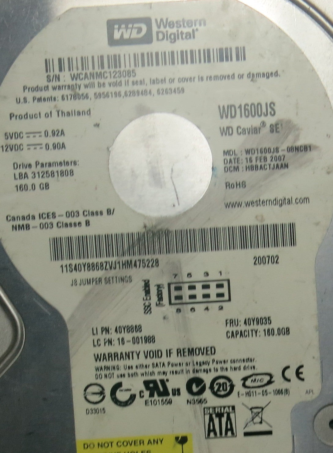 WESTERN DIGITAL WD1600JS-08NCB1,  PCB