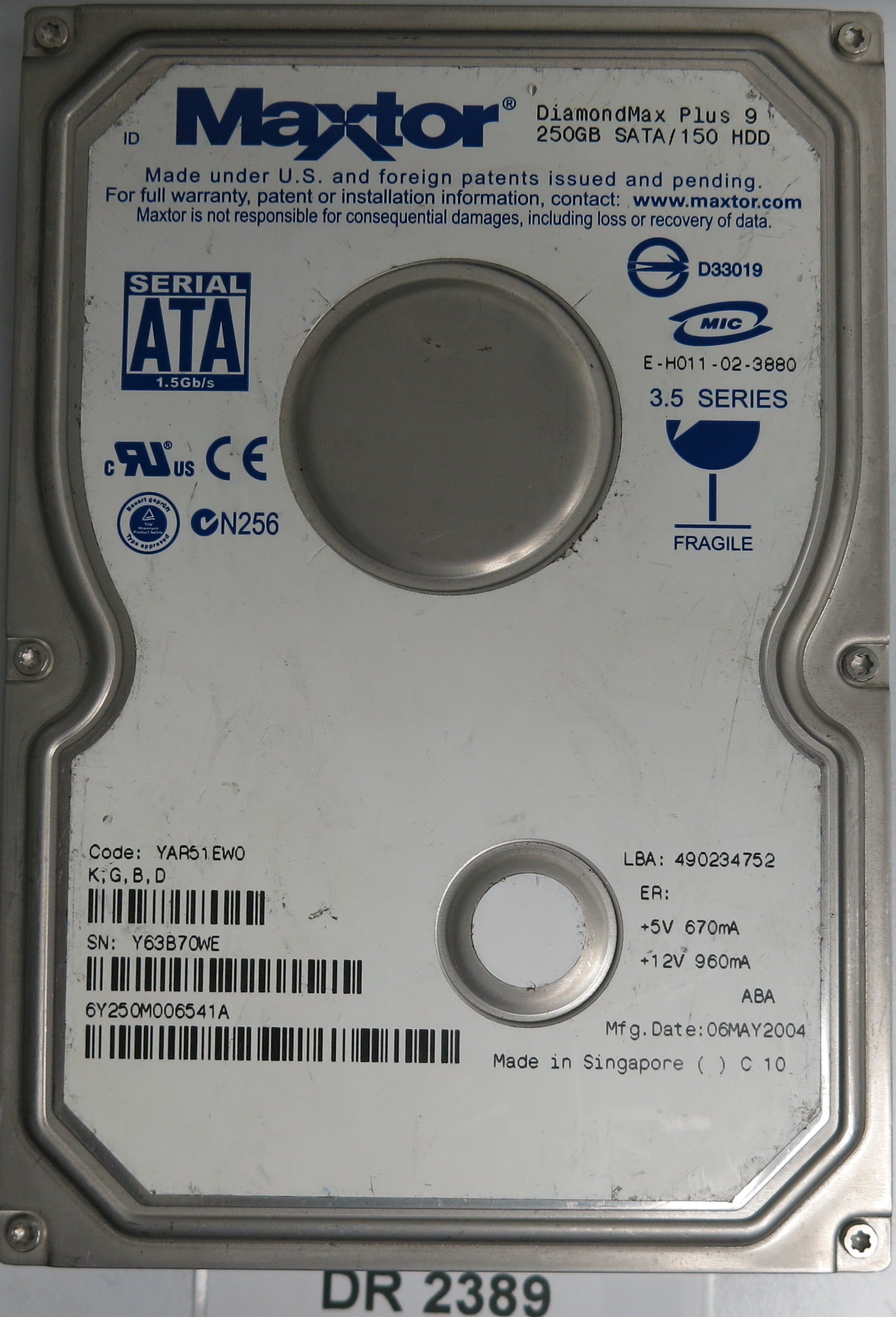 Y63B70WE,  3.5,  250GB,