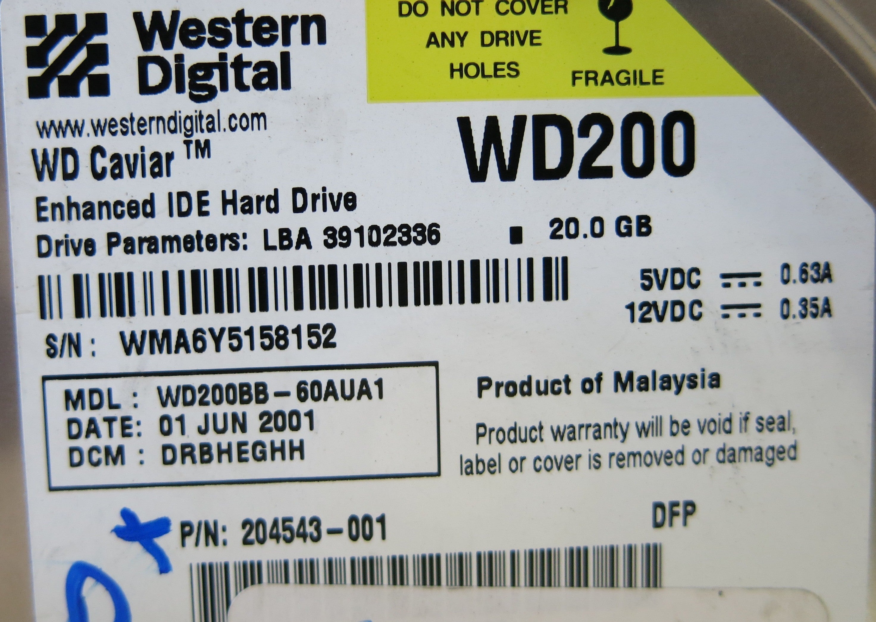 WESTERN DIGITAL WD200BB-60AUA1 2060-001003-001 REV A PCB