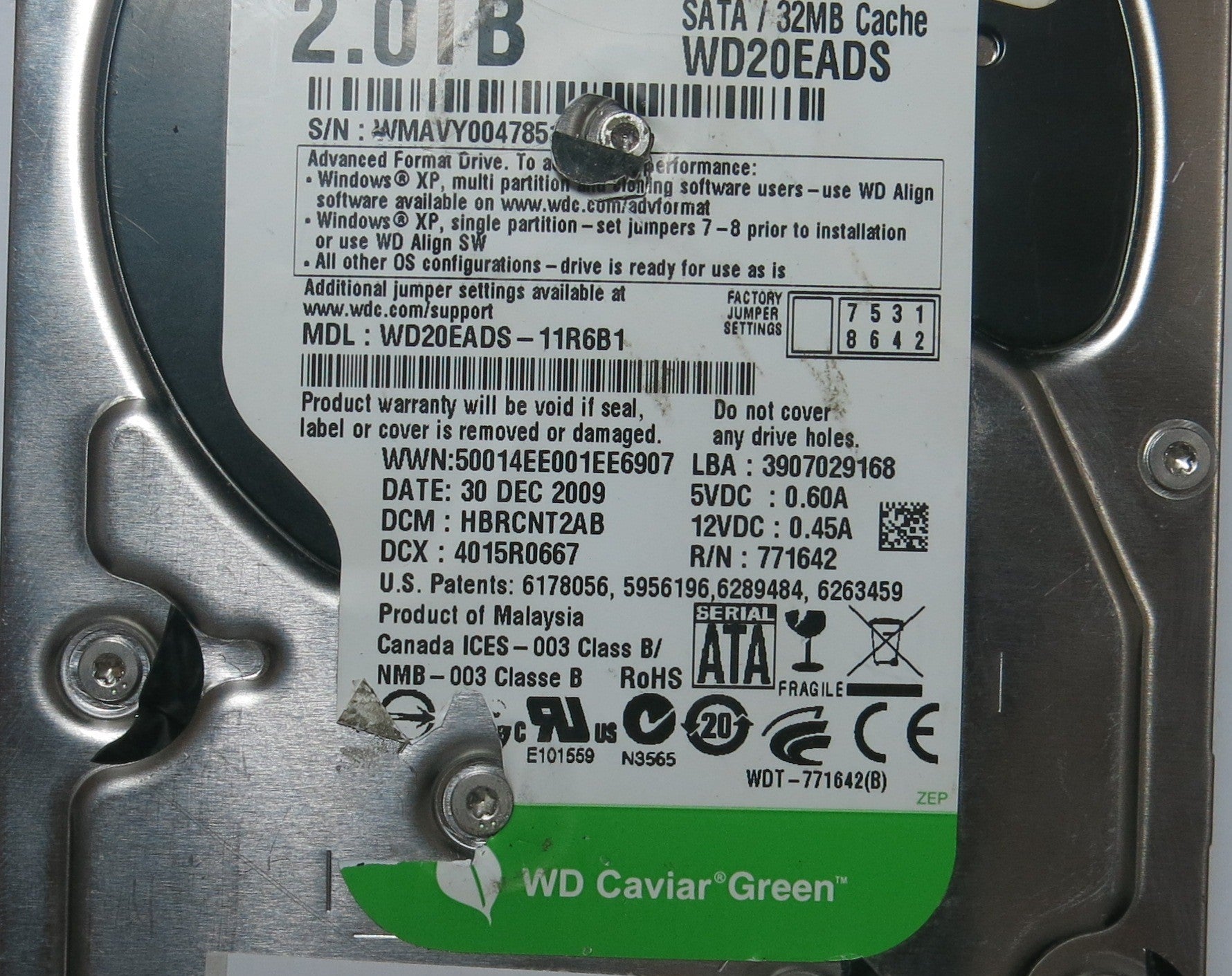 WESTERN DIGITAL WD20EADS-11R6B1 2060-771642-001 REV P1 PCB