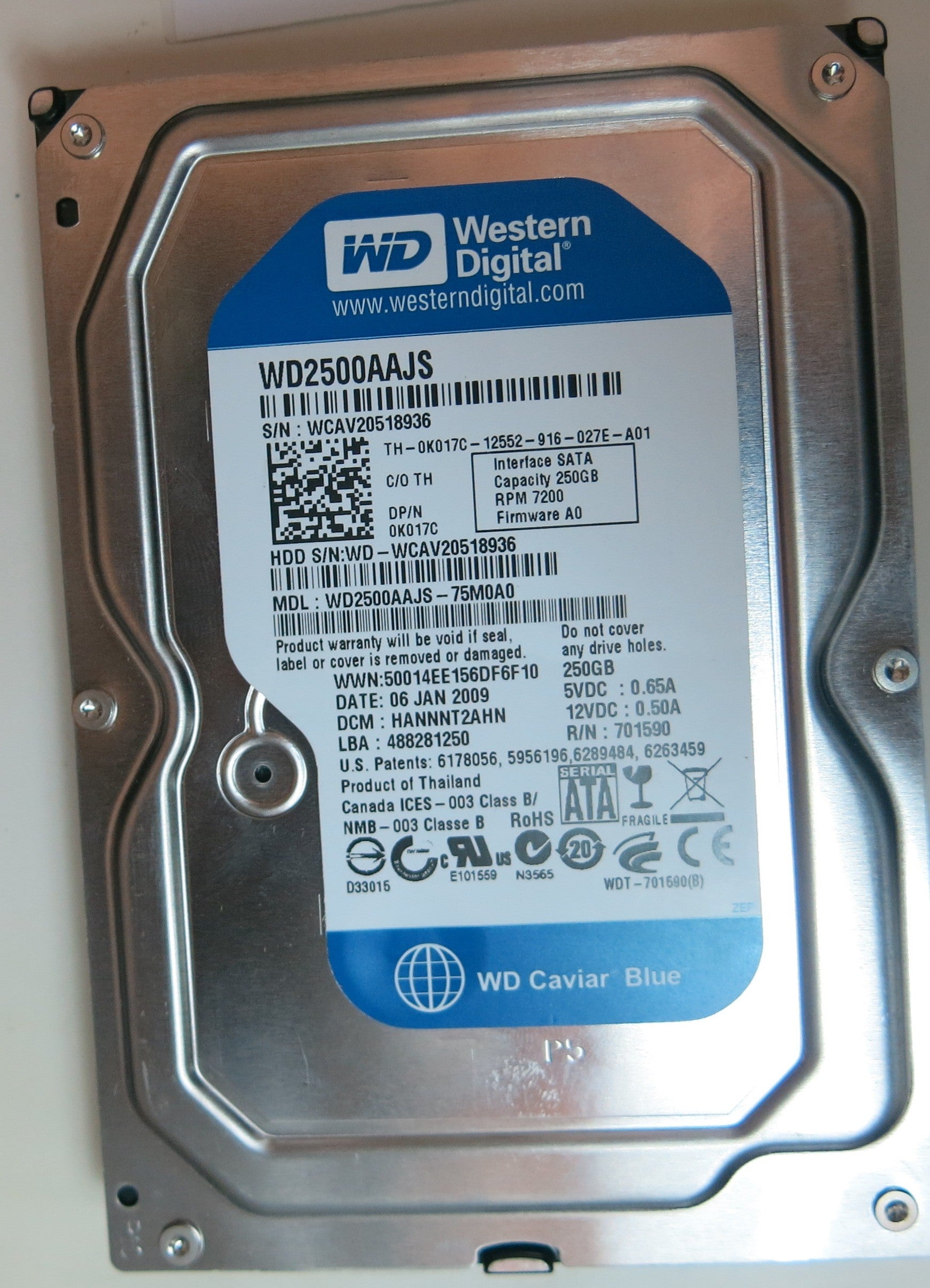 WD2500AAJS-75M0A0 PCB: 2060-701590-000 REV A SERIAL NUMBER: WCAV20518936 DCM HANNNT2AHN 250GB