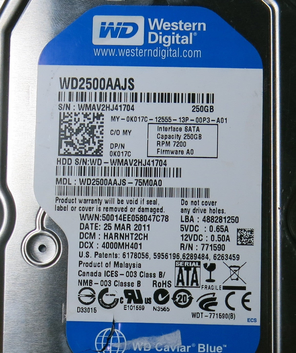 WESTERN DIGITAL WD2500AAJS-75M0A0,  PCB