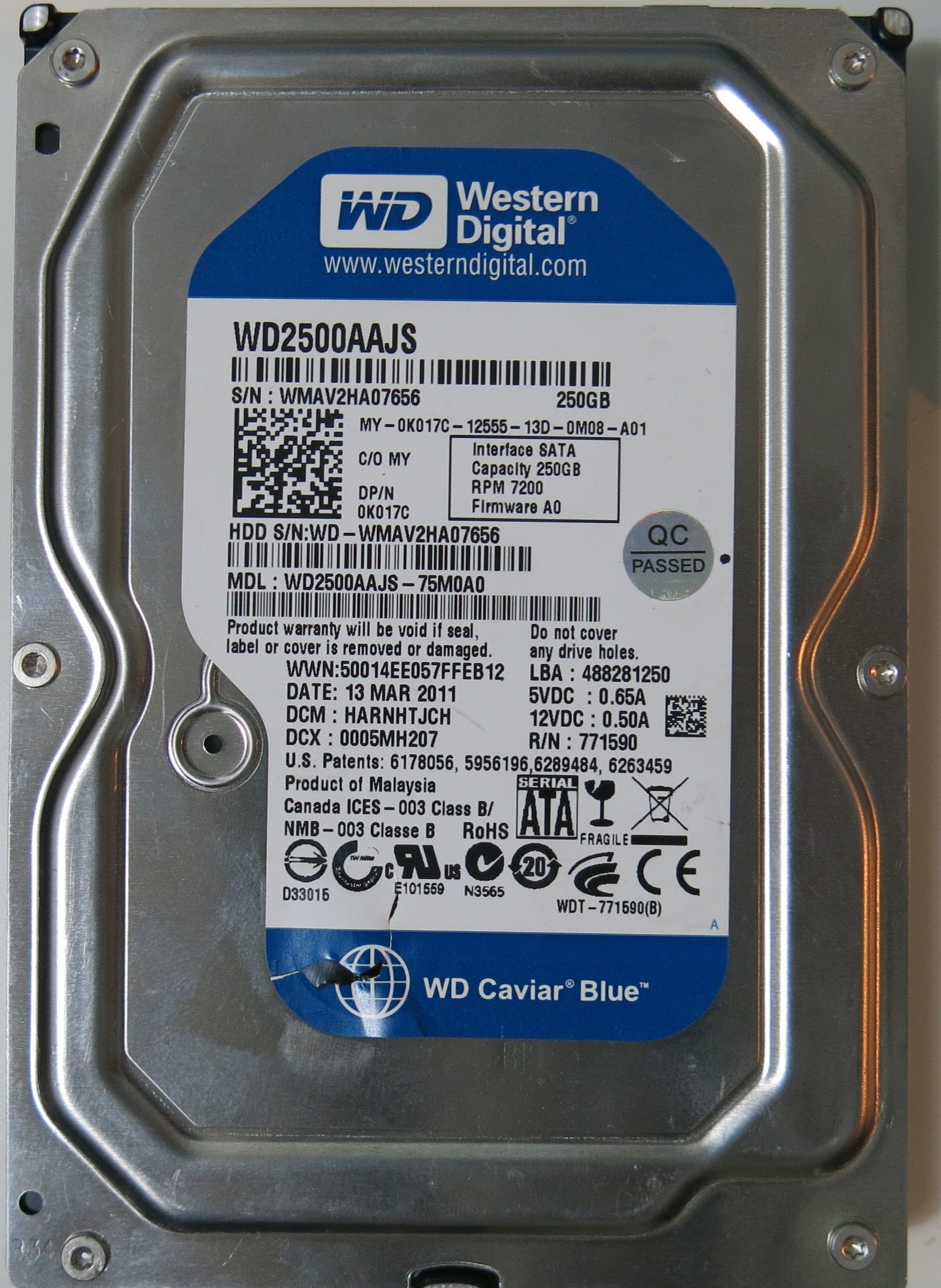 WESTERN DIGITAL WD2500AAJS-75M0A0 PCB 2060-771590-001 REV A,  250.GB