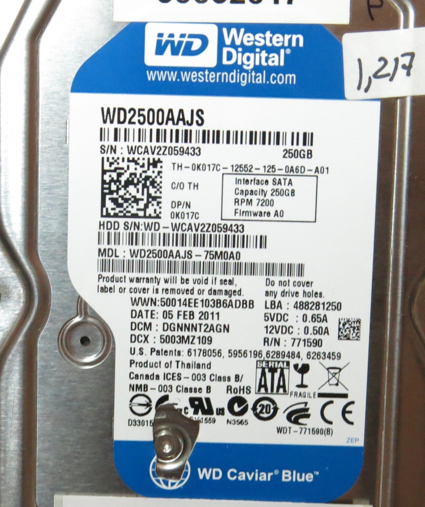 WESTERN DIGITAL WD2500AAJS'75M0A0,  PCB