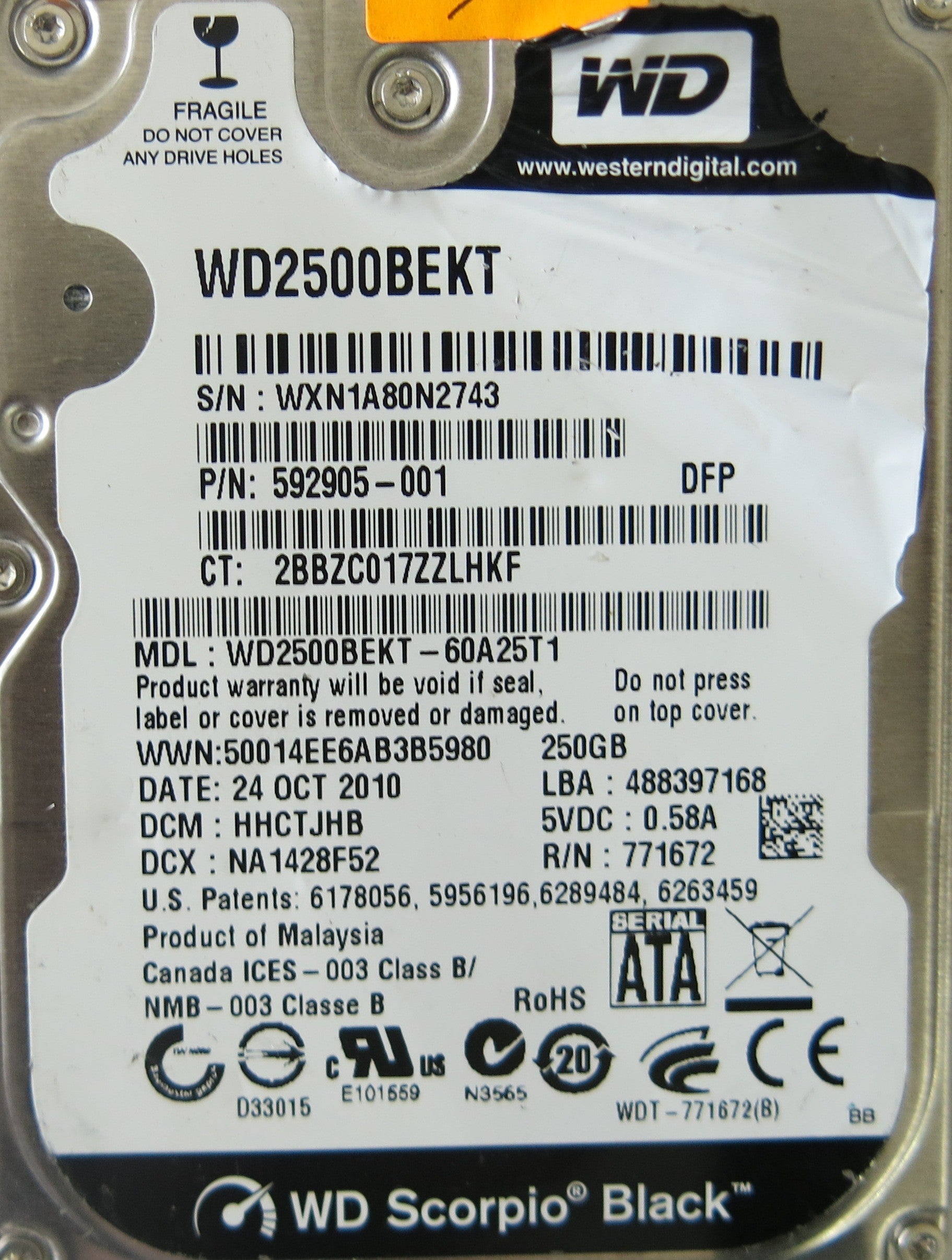 WESTERN DIGITAL WD2500BEKT-60A25T1 DCM HHCTJHB  2060-771672-004 REV A PCB