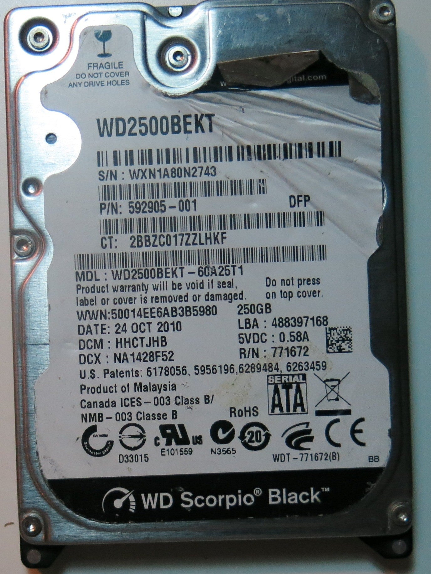 WESTERN DIGITAL WD2500BEKT-60A25T1,  PCB