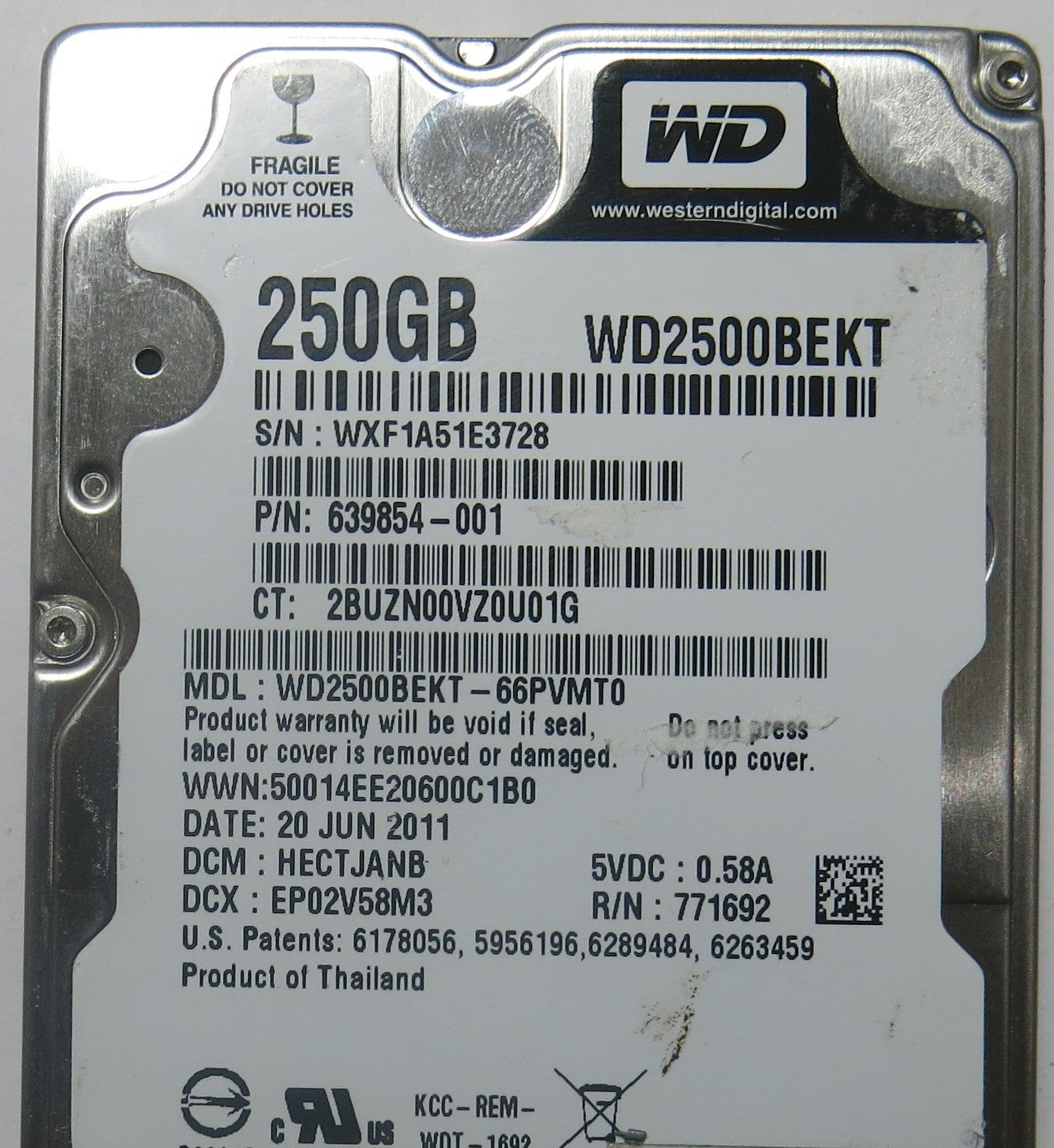 WESTERN DIGITAL WD2500BEKT-66PVMT0 2060-771692-005 REV A PCB