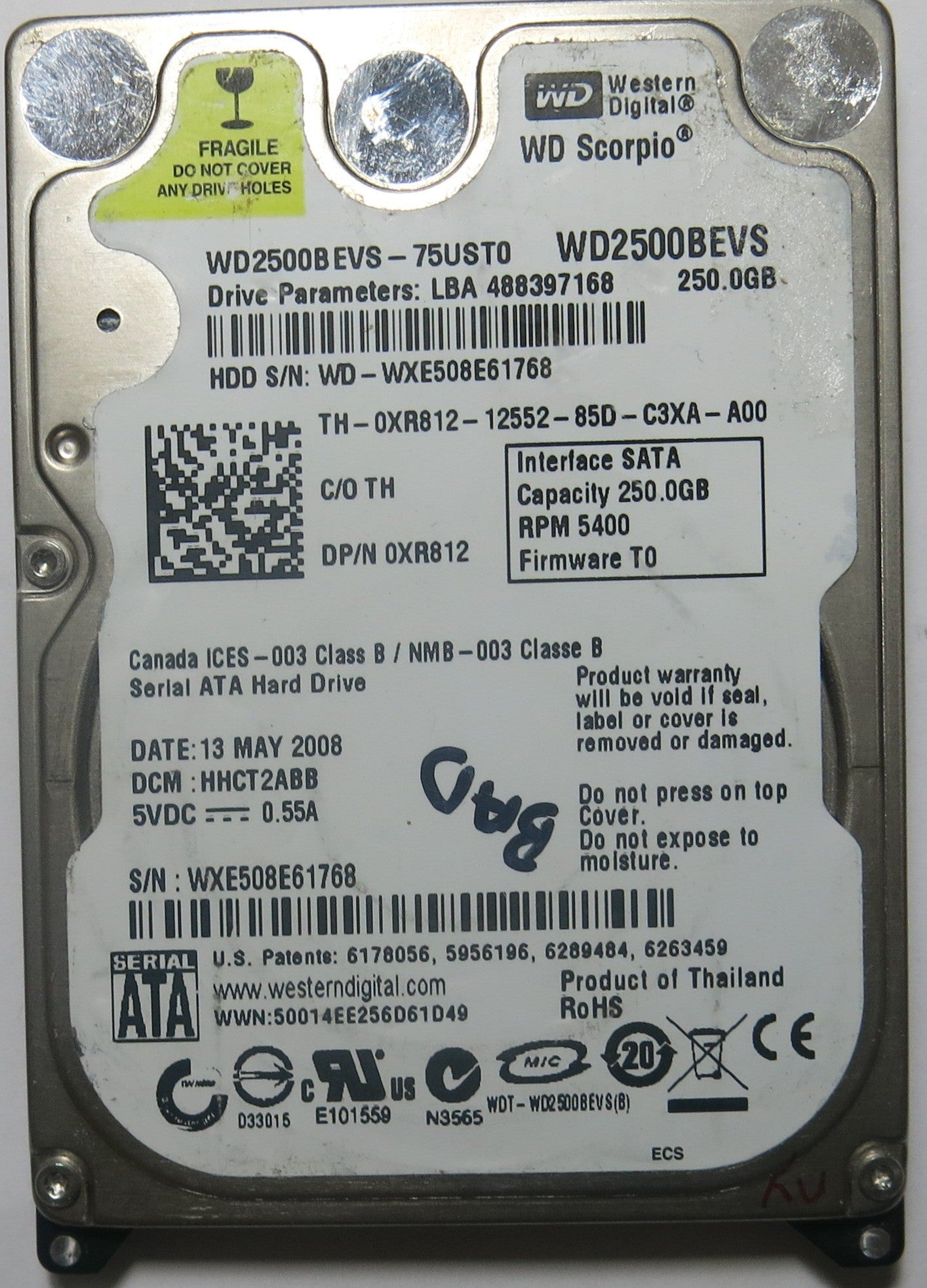 WESTERN DIGITAL WD2500BEVS 2060-701499-000 REV A PCB