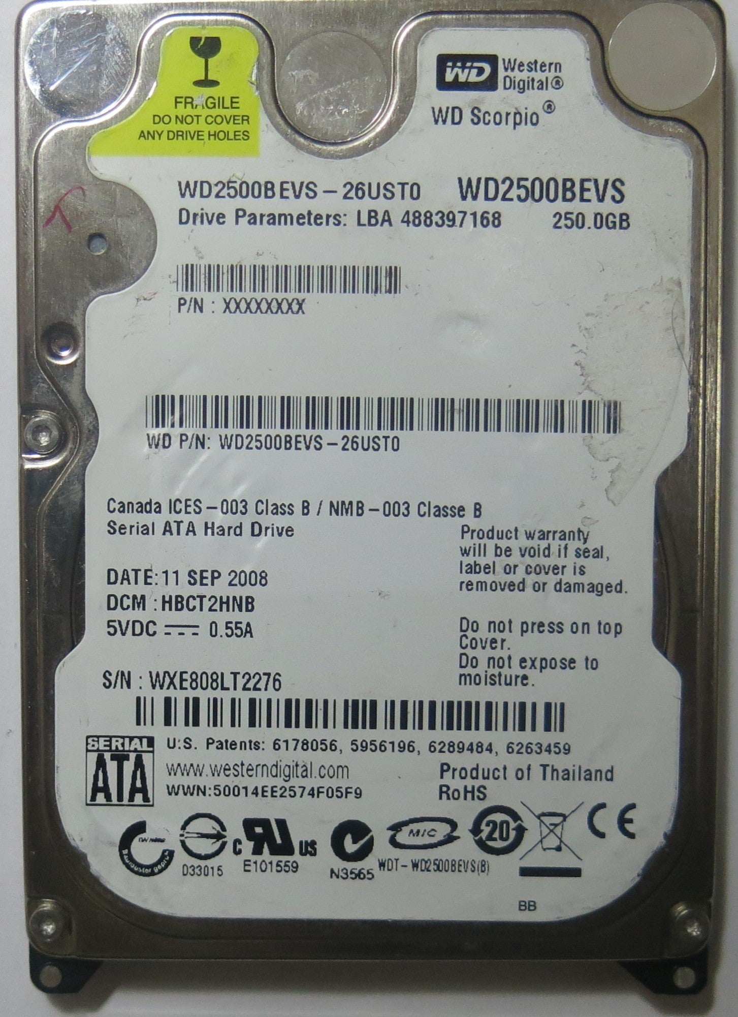 WESTERN DIGITAL WD2500BEVS-26UST0 2060-701499-000 REV A PCB
