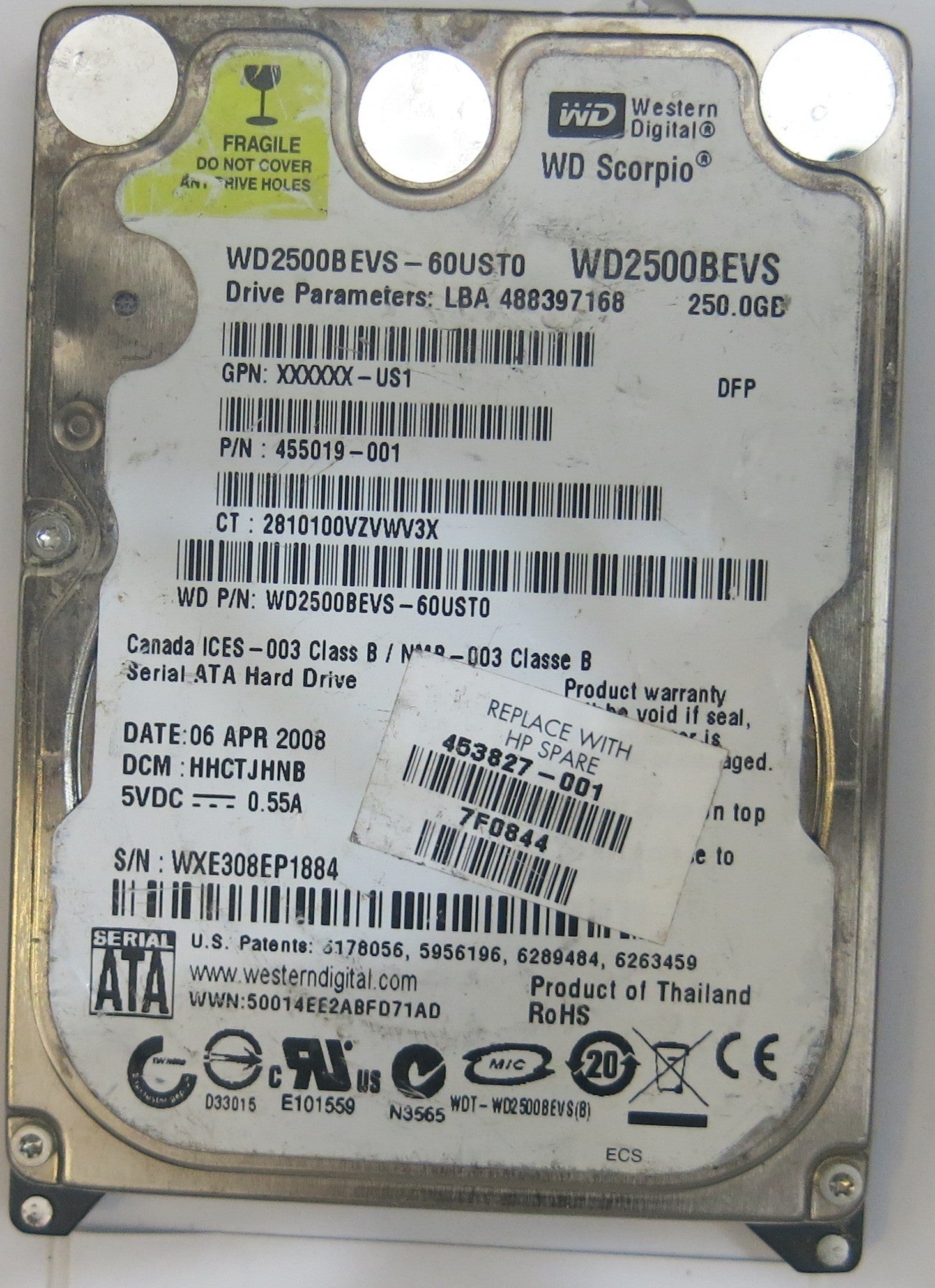 WESTERN DIGITAL WD2500BEVS-60UST0 2060-701499-000 REV A PCB