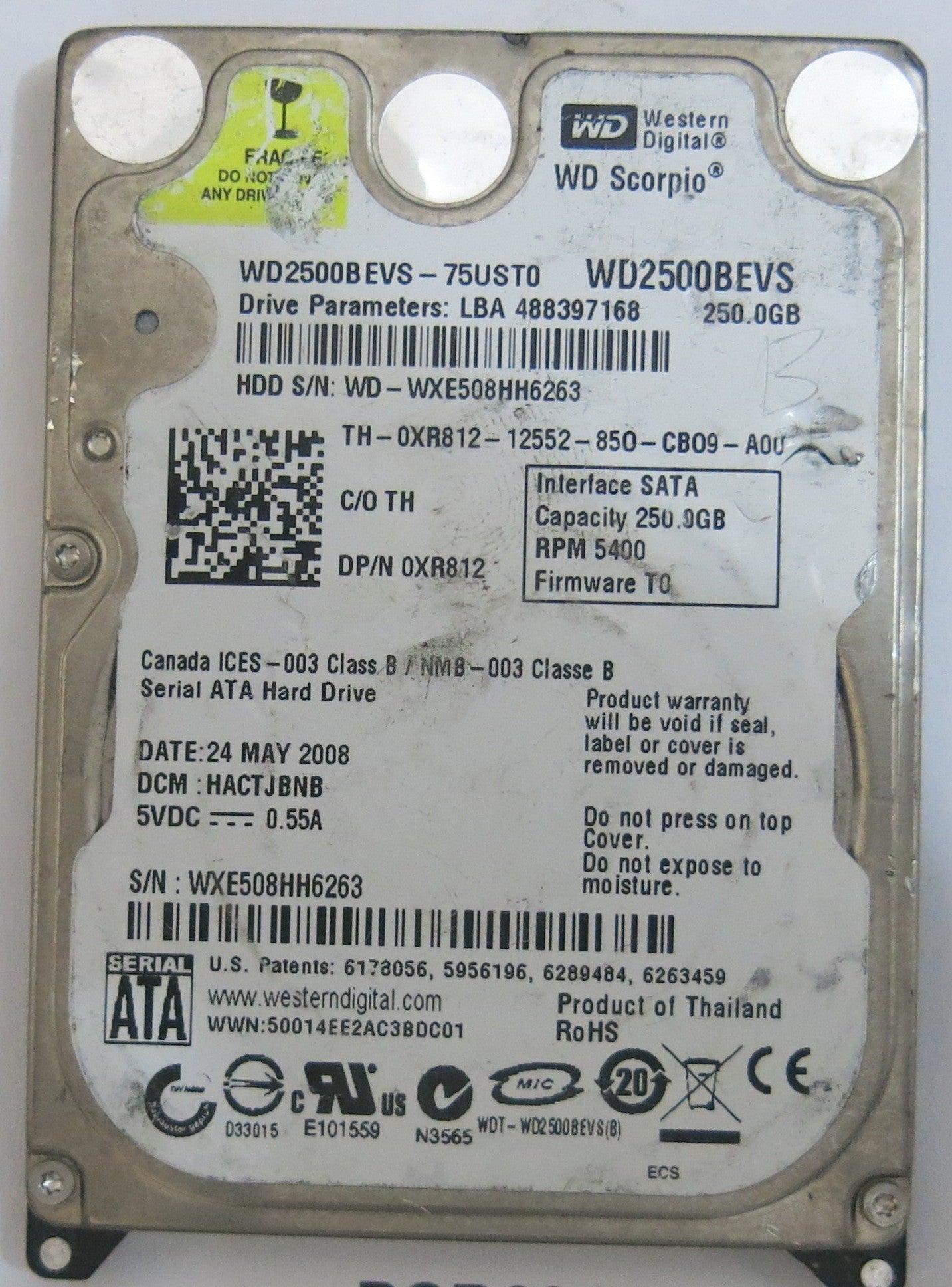 WESTERN DIGITAL WD2500BEVS-75UST0 2060-701499-000 REV A PCB