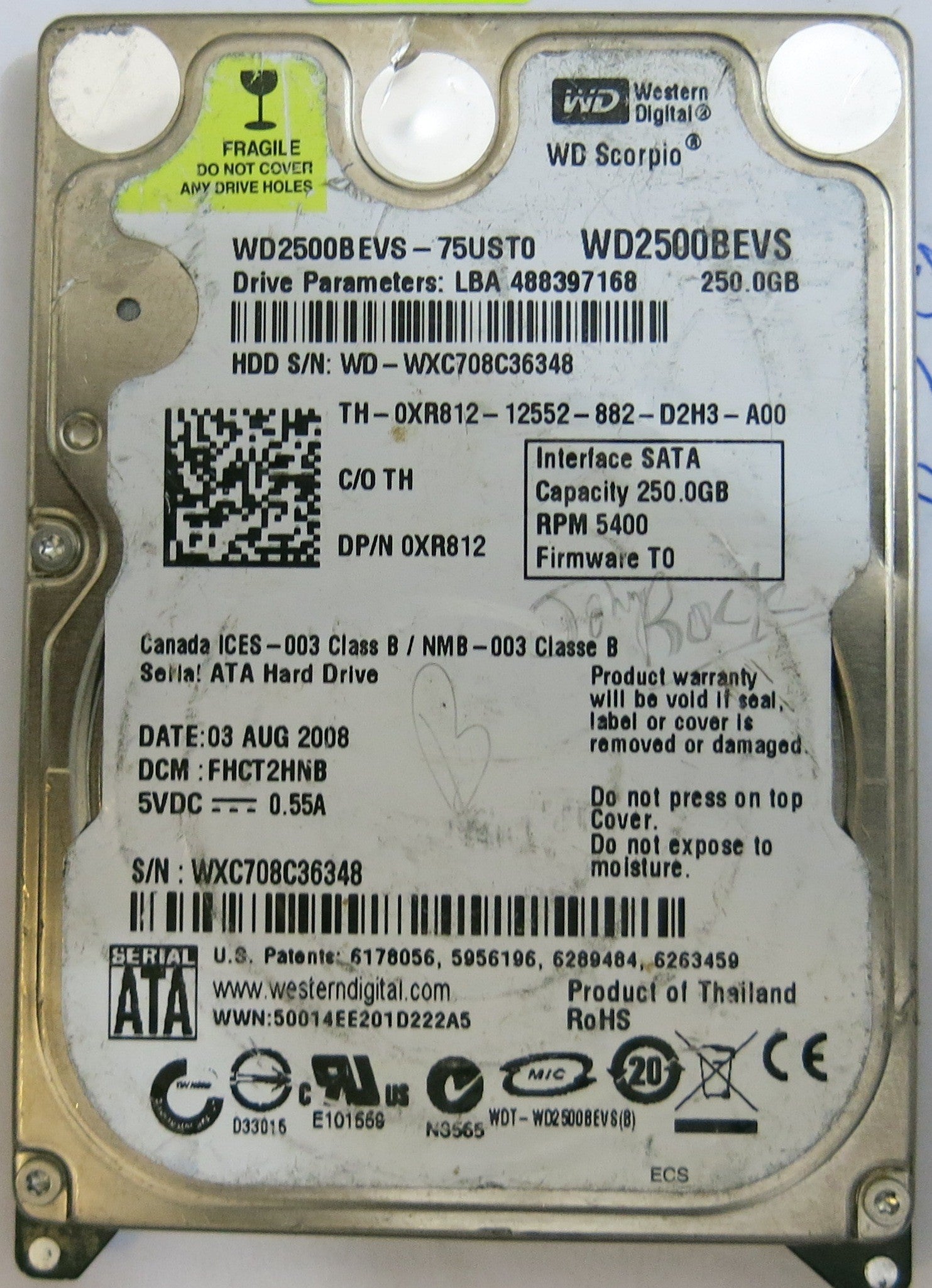 WESTERN DIGITAL WD2500BEVS-75UST0 2060-701499-000 REV A PCB