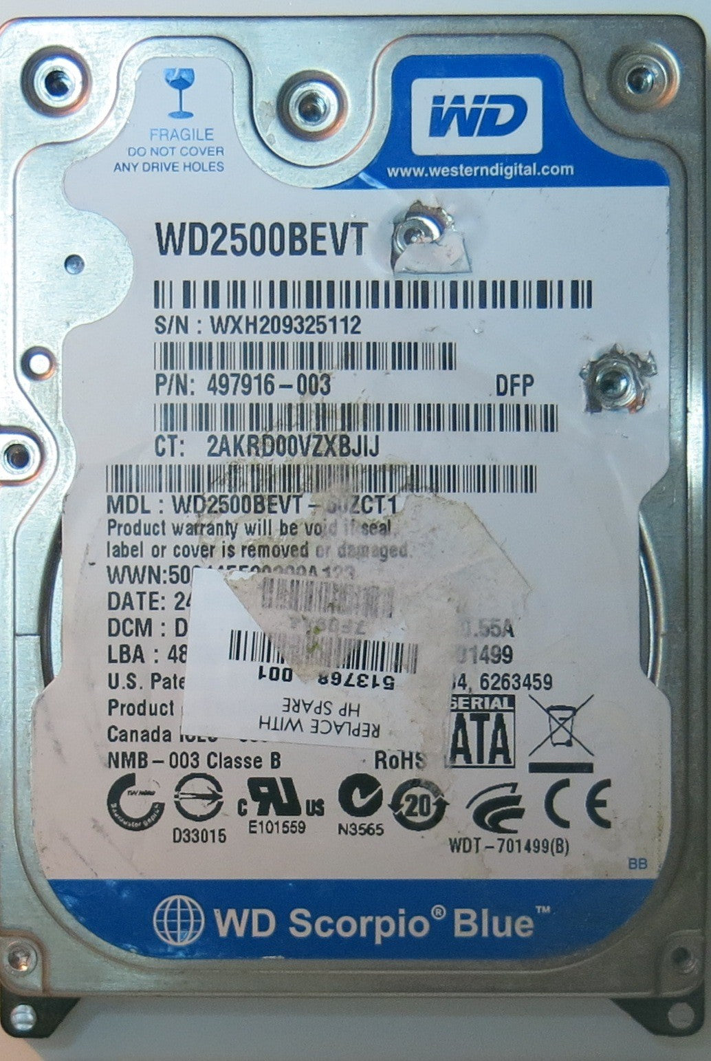 WESTERN DIGITAL WD2500BEVT-60ZCT1,  PCB