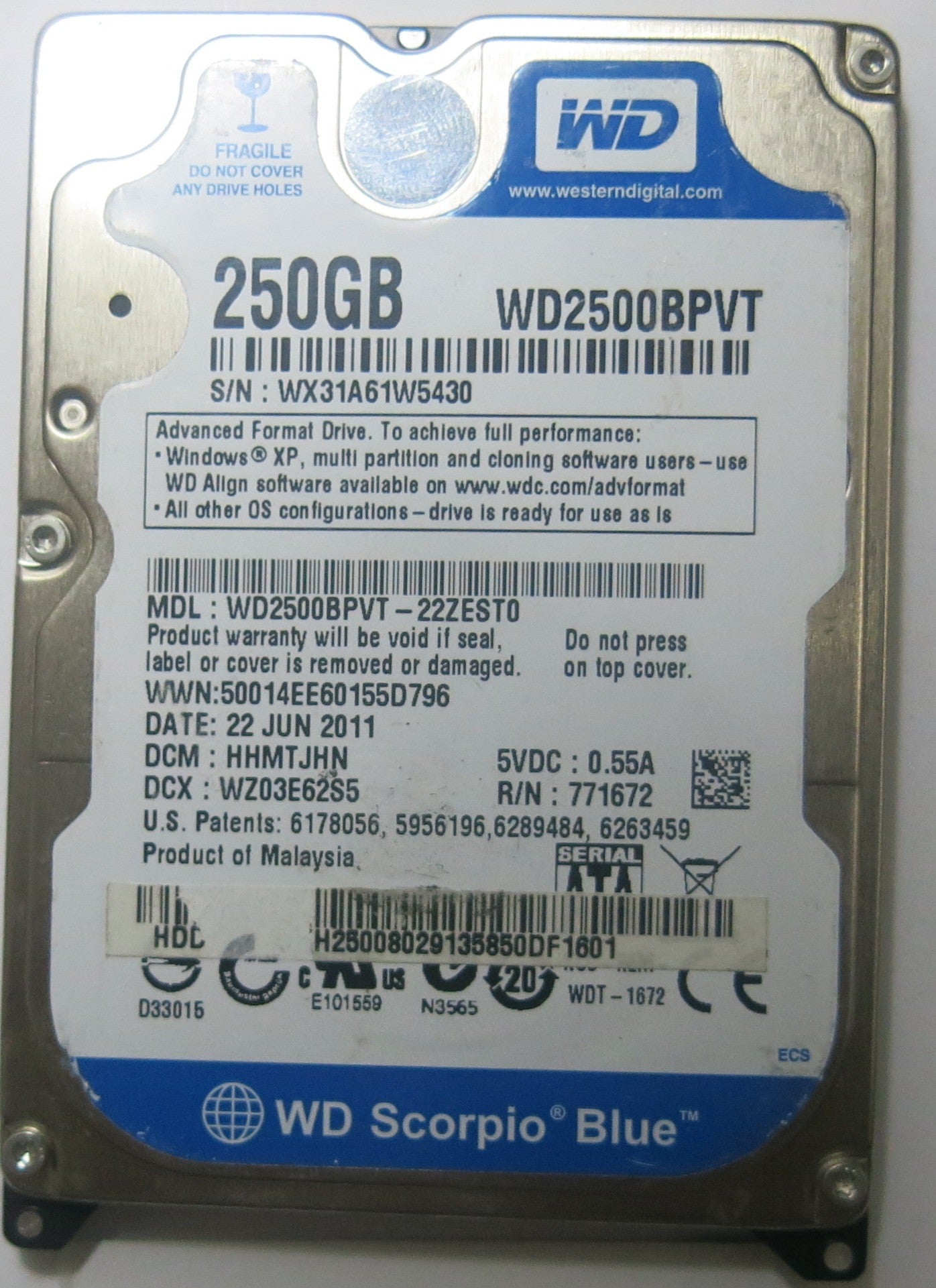 WESTERN DIGITAL WD2500BPVT-22ZEST0 2060-771672-004 REV A PCB