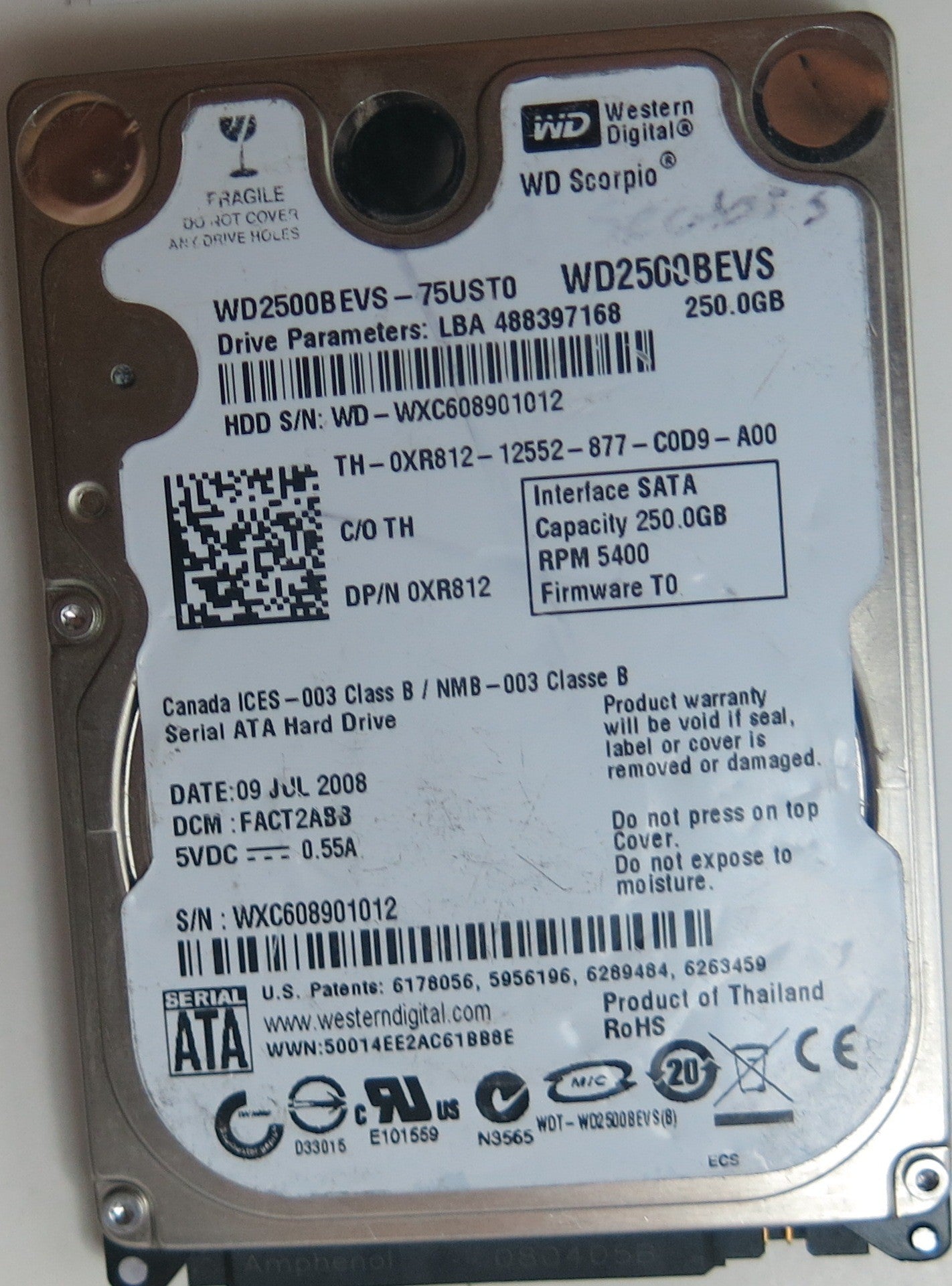 WESTERN DIGITAL WD2500BVS-75USTO DCM FACT2ABB 250GB