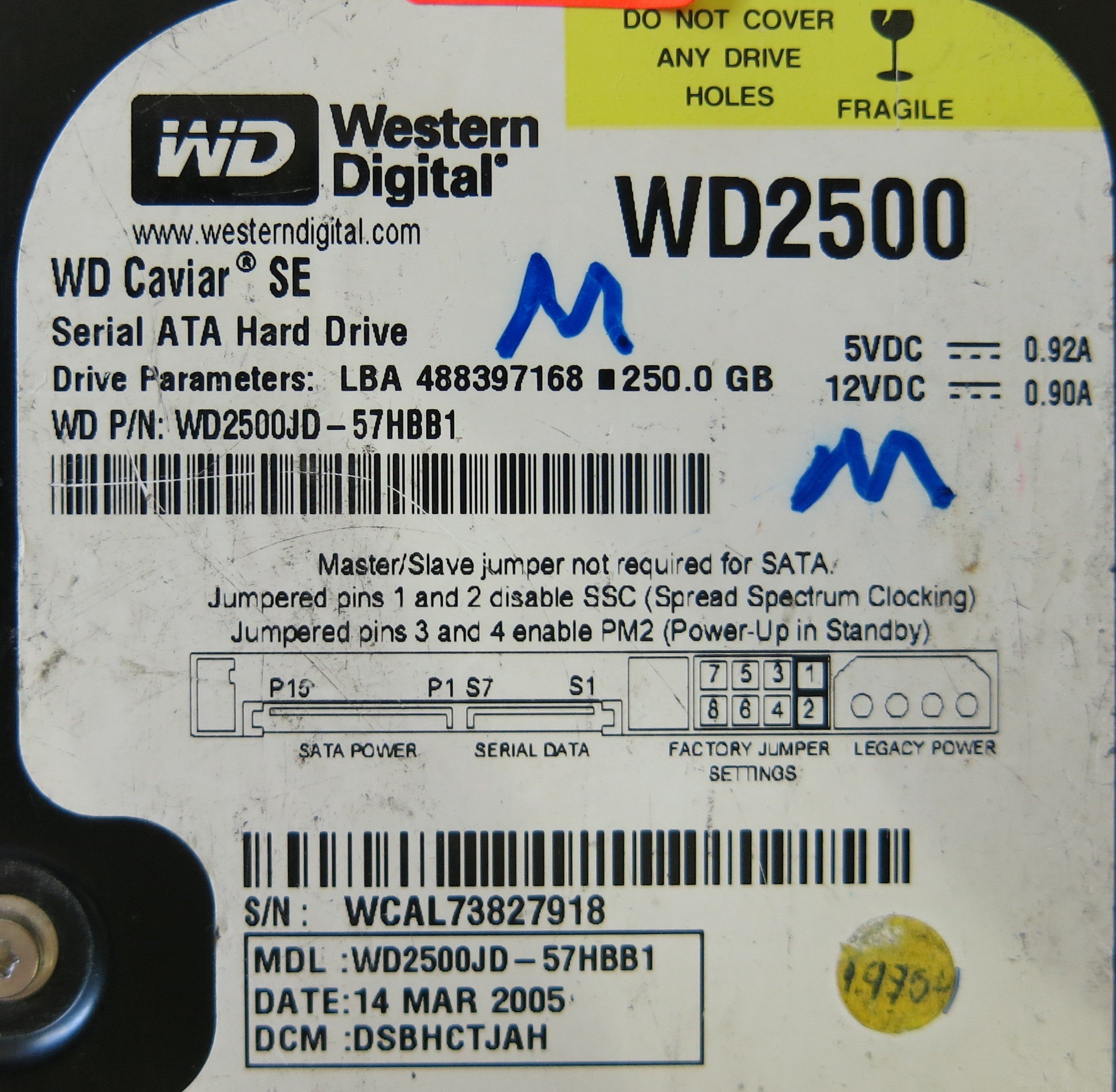 WESTERN DIGITAL WD2500JD-57HBB1 PCB 2060-001267-001 REV A