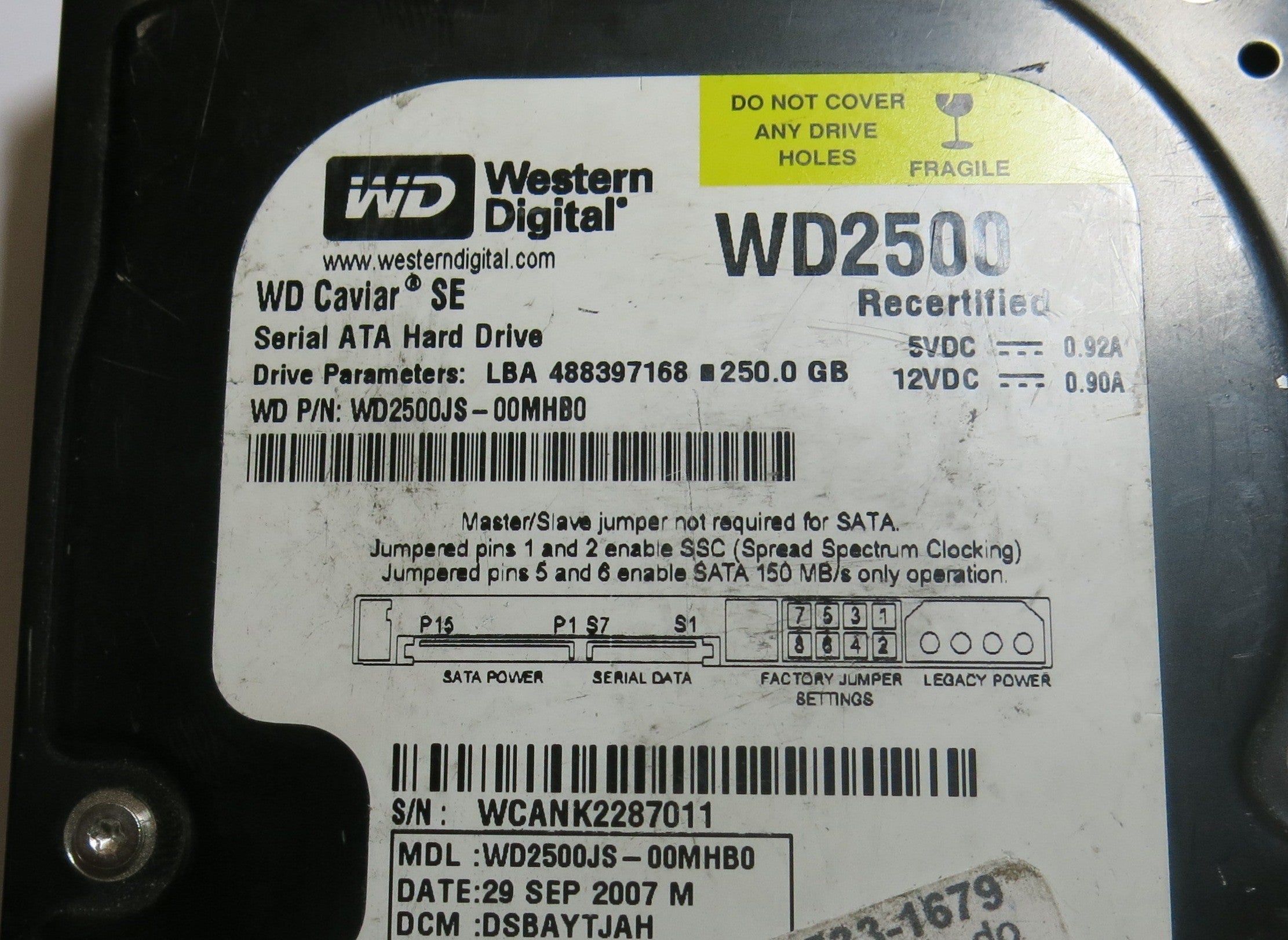 WESTERN DIGITAL WD2500JS-00MHB0 2060-701335-005 REV A PCB