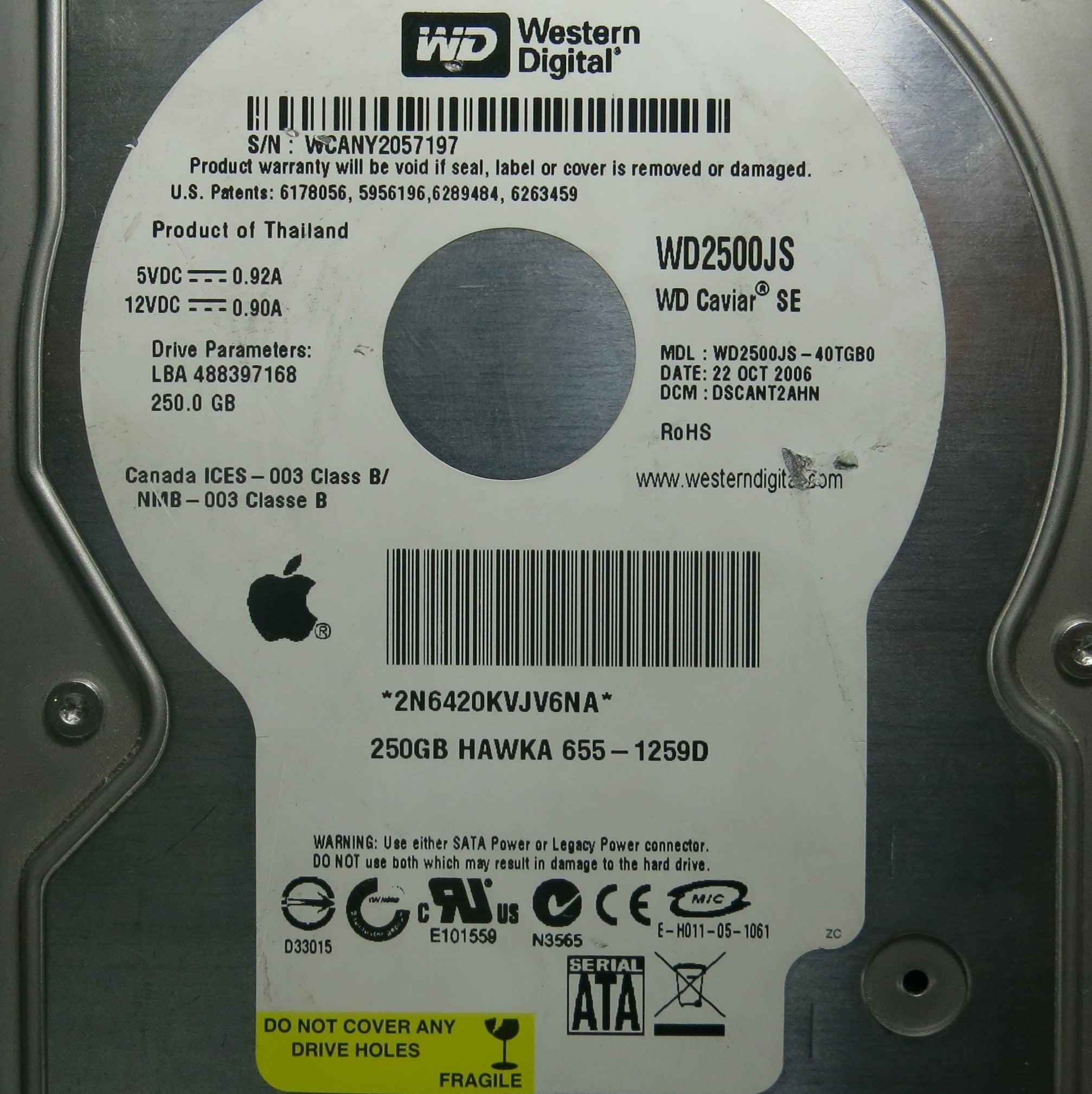 WESTERN DIGITAL WD2500JS-40TGBO 2060-701335-005 REV A PCB