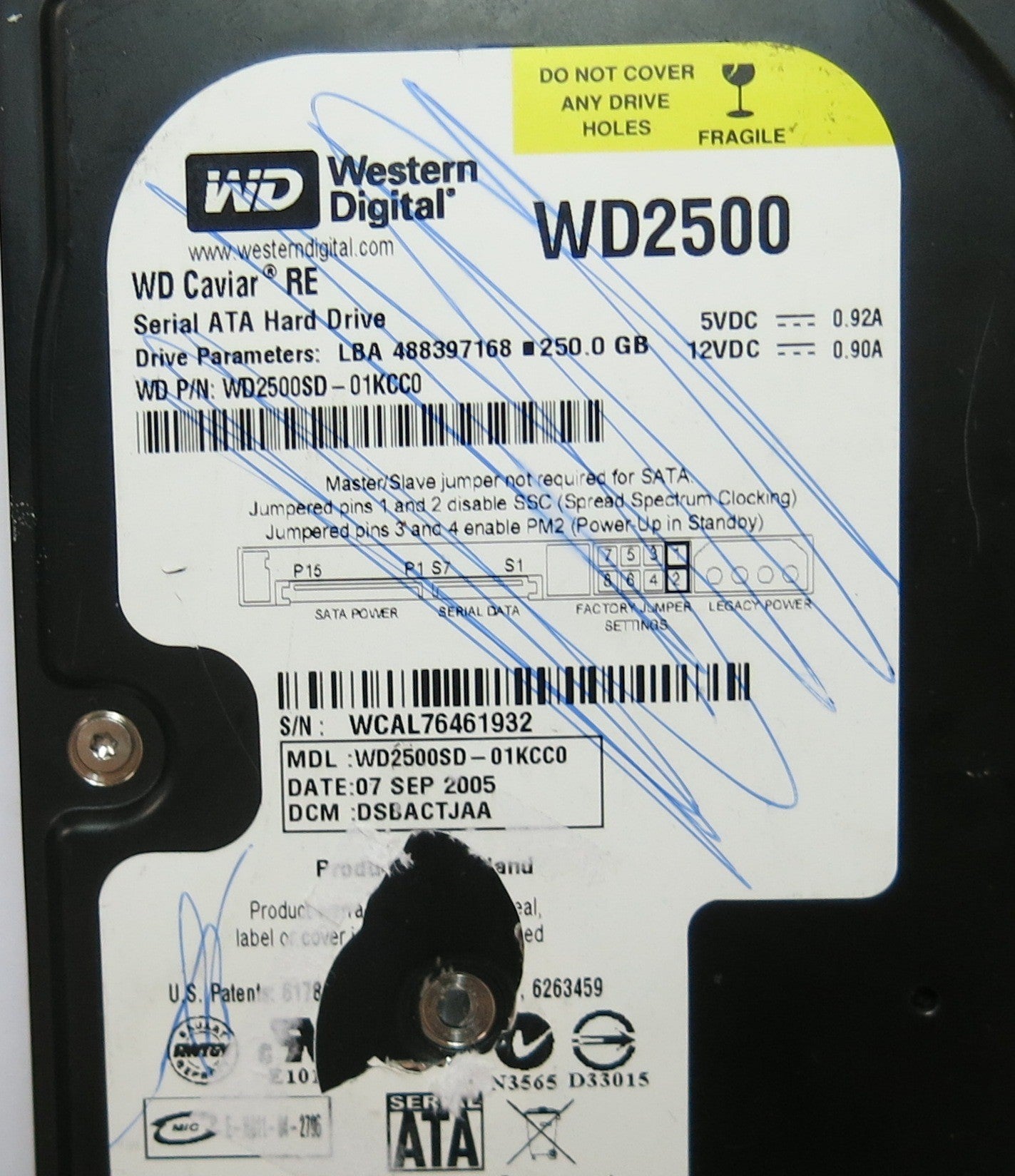WESTERN DIGITAL WD2500SD'01KCC0, DCM 2060-701267-001,  PCB