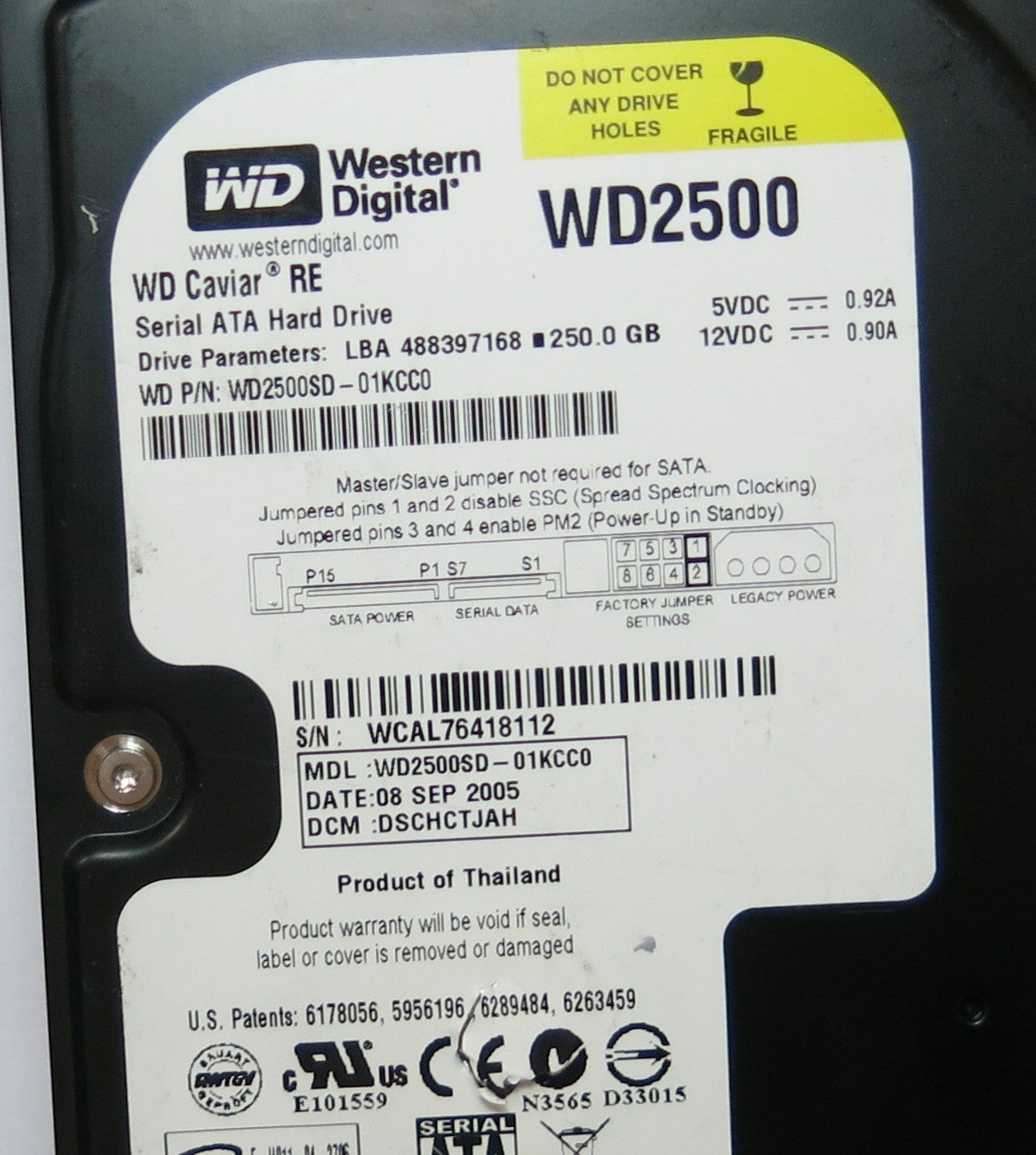 WESTERN DIGITAL WD2500SD'01KCC0, DCM 2060-701267-001 REV A,  PCB