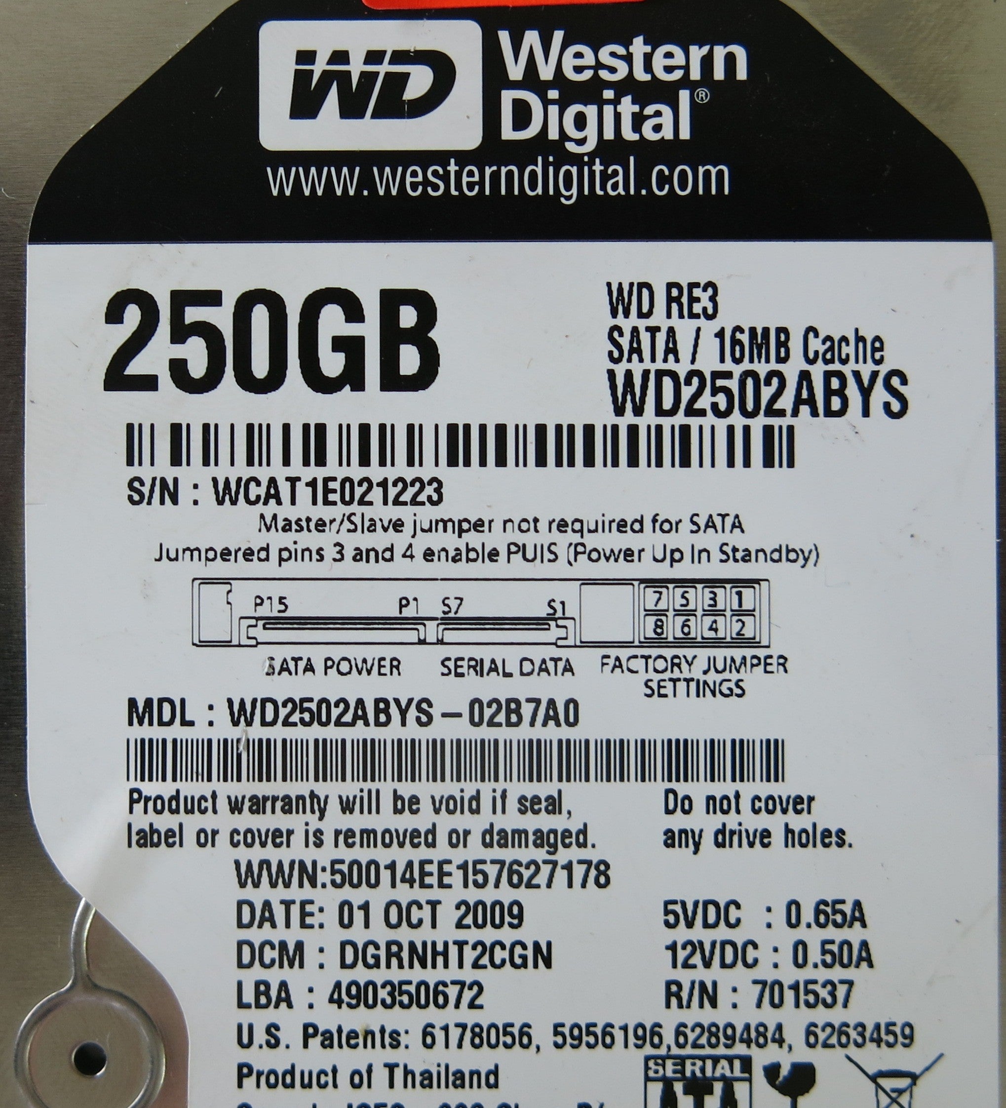 WESTERN DIGITAL WD2502ABYS-02B7A0 2060-701537-004 REV A PCBC