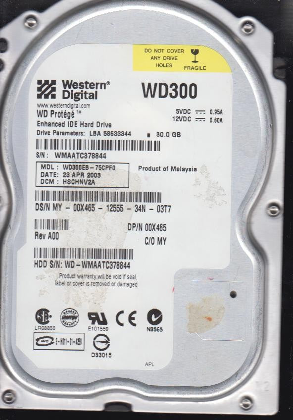 WD30-75CPF0,S/N:WMAATC378844,30GB 3.5,