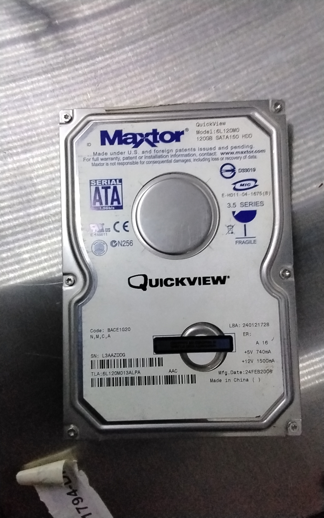 6L120M0, PCB: 302071101, Serial Number: L3AAZDDG, 120GB 3.0