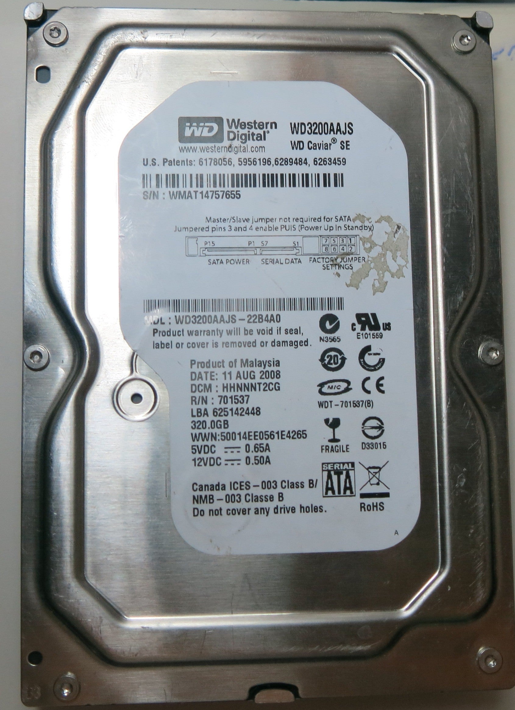 WESTERN DIGITAL WD3200AAJS-22B4A0 DCM HHNNNT2CG 320GB