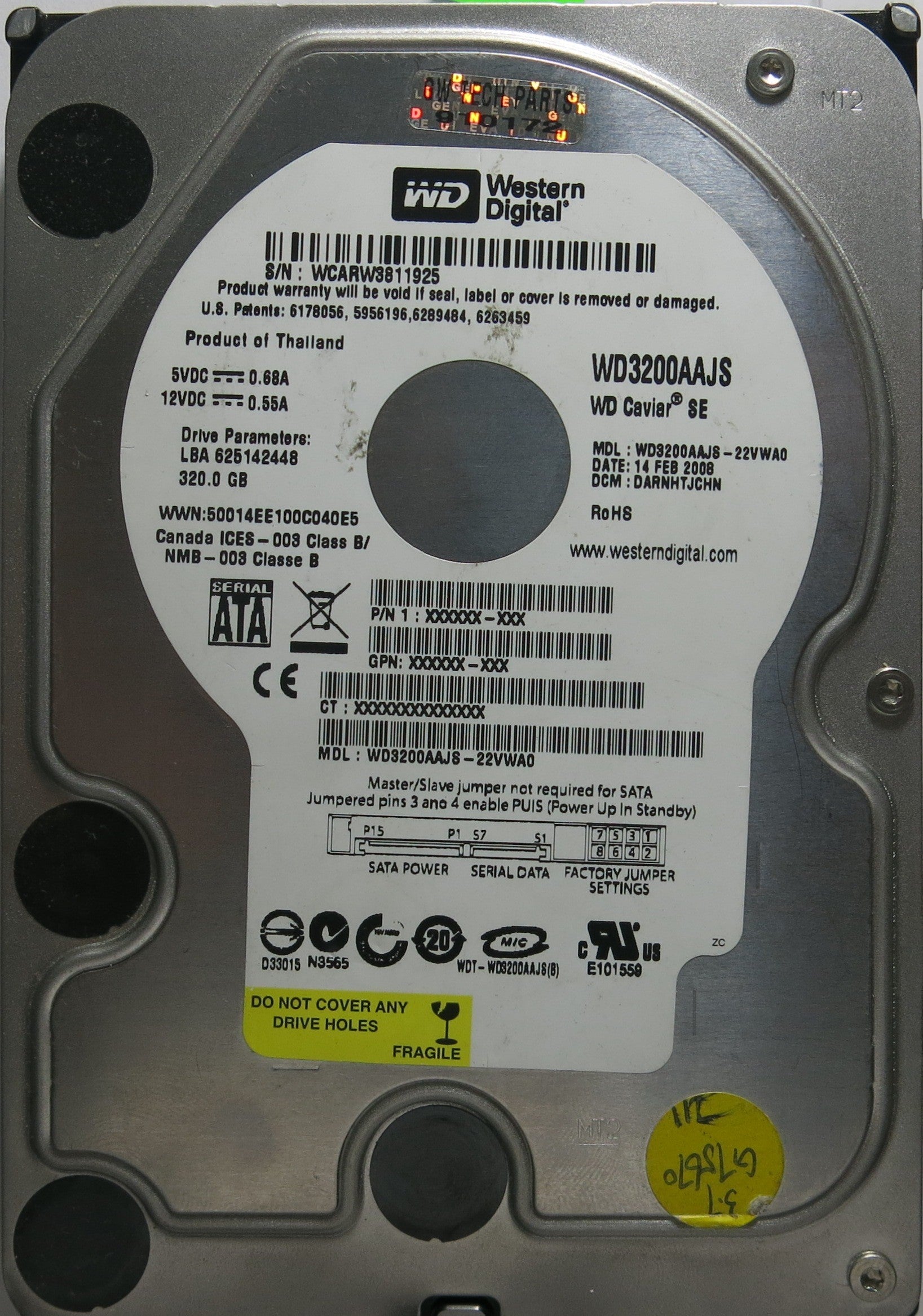 WESTERN DIGITAL WD3200AAJS-22VWA0 PWB 2060-701444-004 REV A