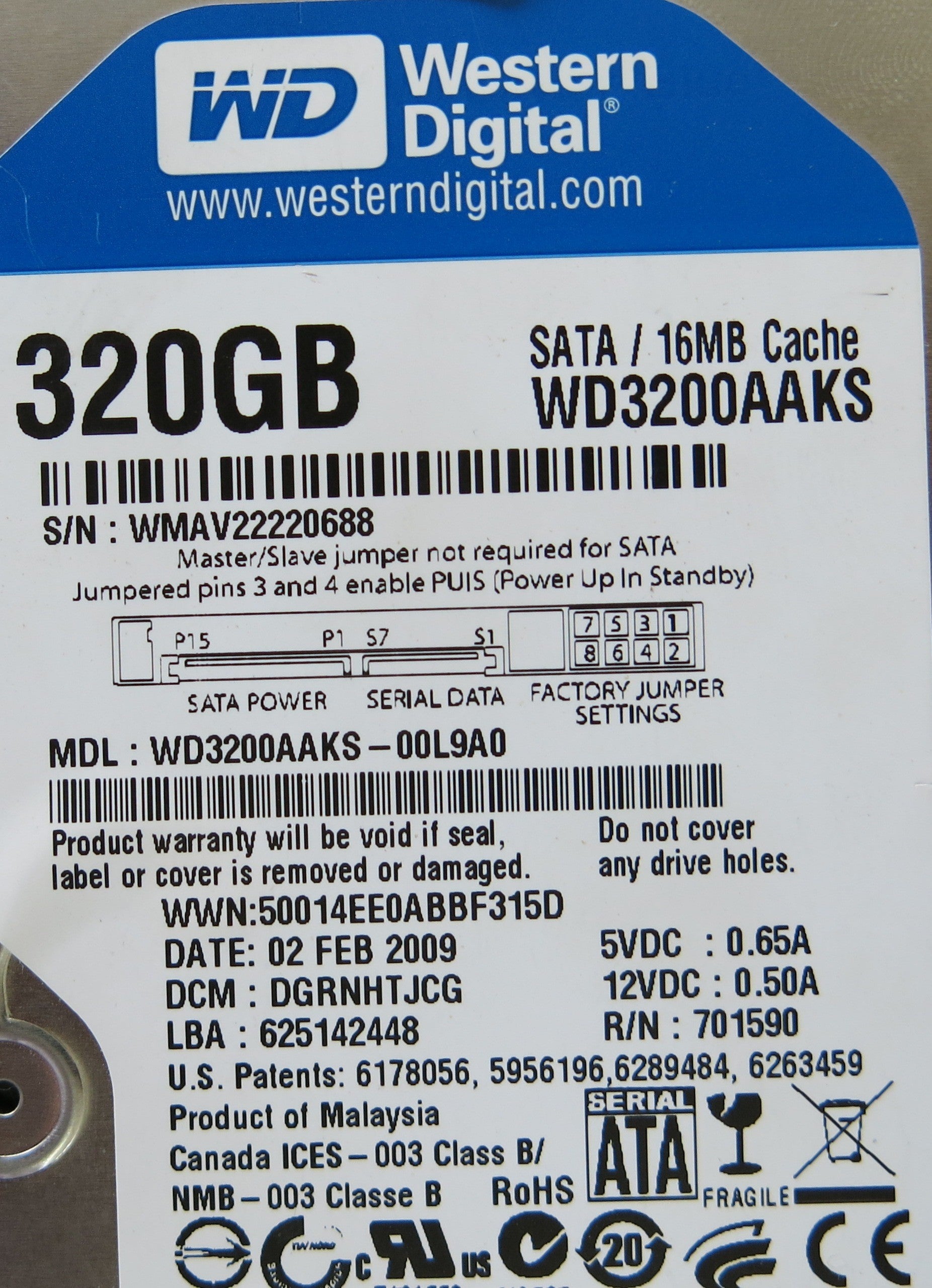 WESTERN DIGITAL WD3200AAKS-00L9A0 2060-701590-000 REV A PCB