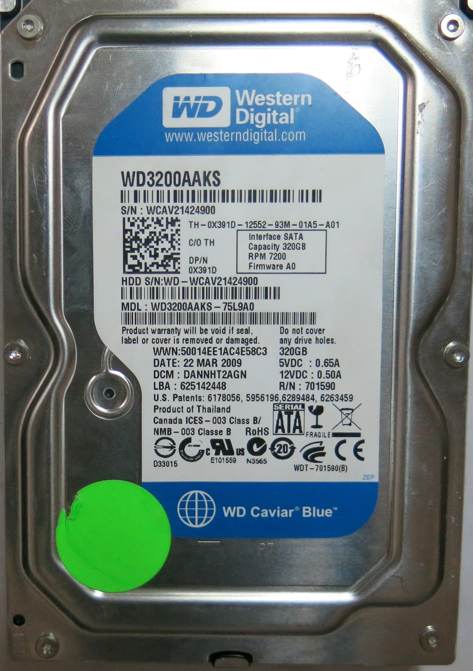 WESTERN DIGITAL WD3200AAKS'75L9A0, DCM 2060-701590-000REV A,  PCB