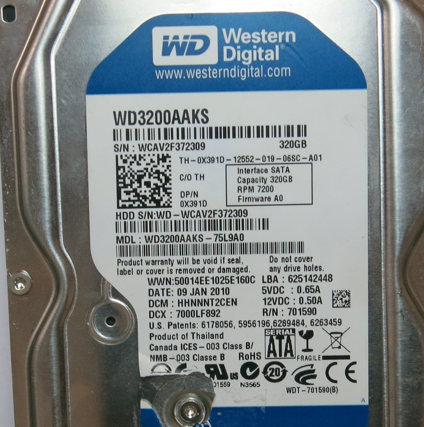 WESTERN DIGITAL WD3200AAKS'75L9A0, DCM 2060-701590-001 REV A,  PCB
