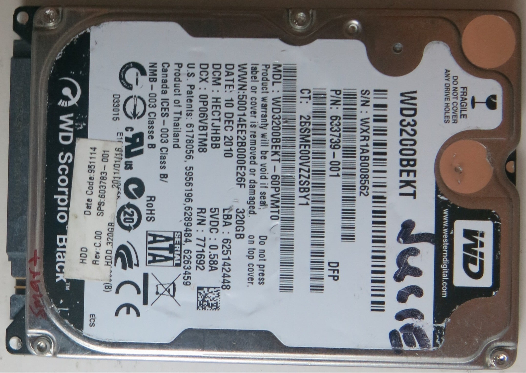 WESTERN DIGITAL WD3200BEKT-60PVMT0 DCM HECTJHBB 320GB