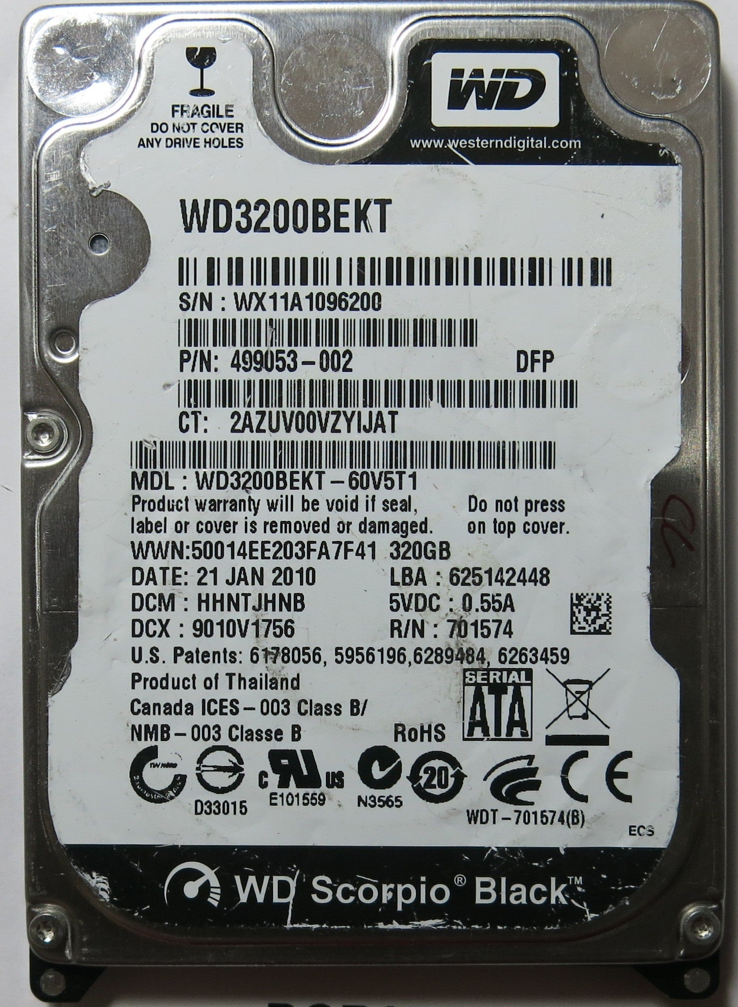 WESTERN DIGITAL WD3200BEKT-60V5T1 2060-771574-001 PCB