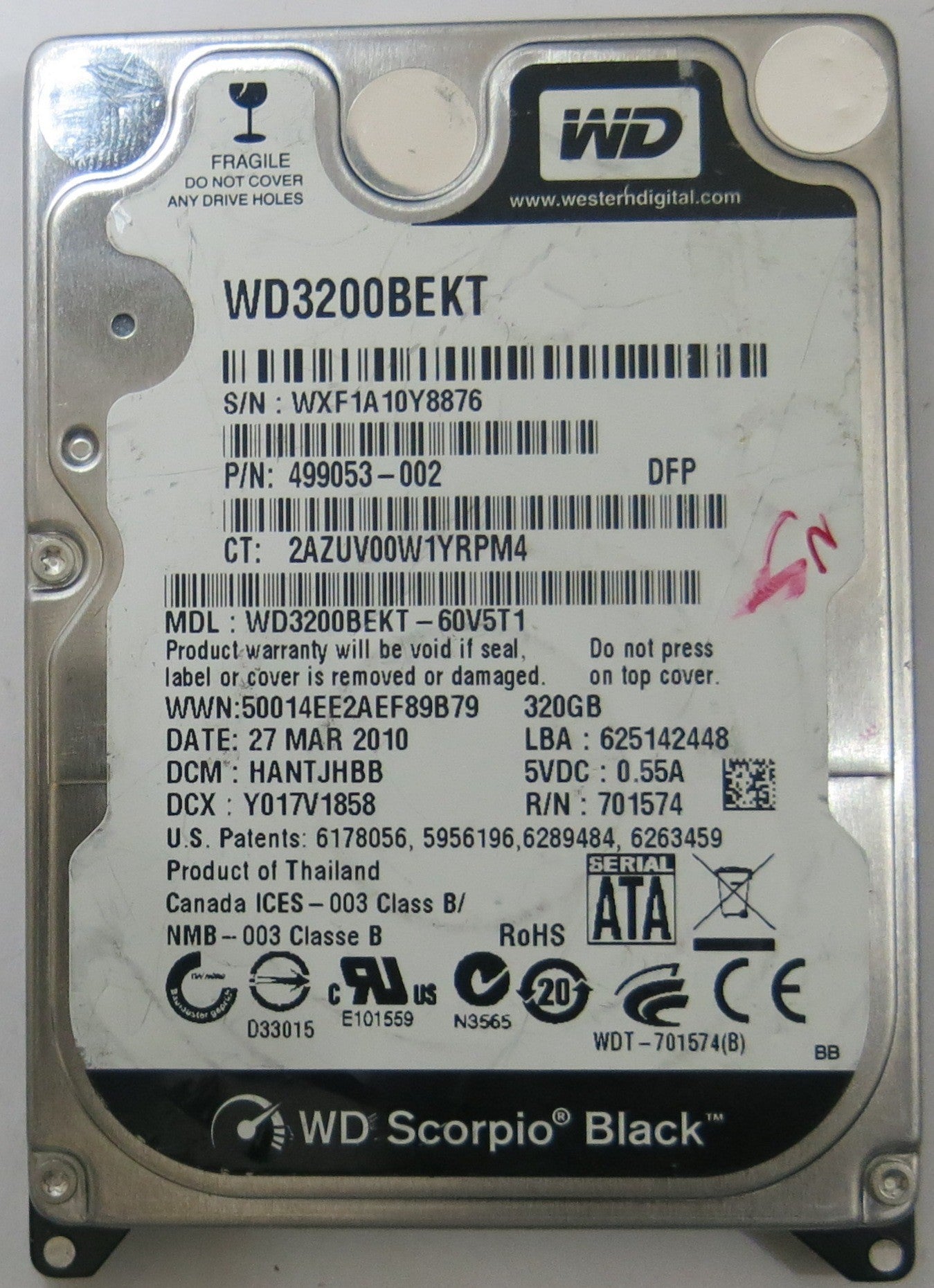 WESTERN DIGITAL WD3200BEKT-60V5T1 2060-771574-001 REV A PCB